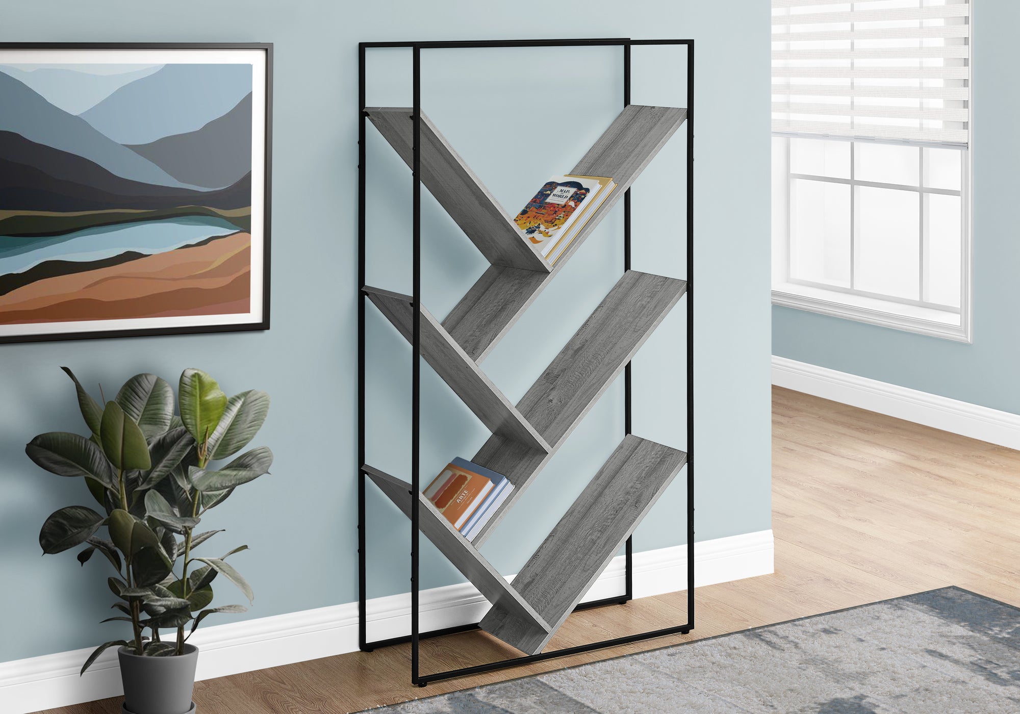 I 2200 - BOOKCASE - 60"H / GREY / BLACK METAL BY MONARCH SPECIALTIES INC