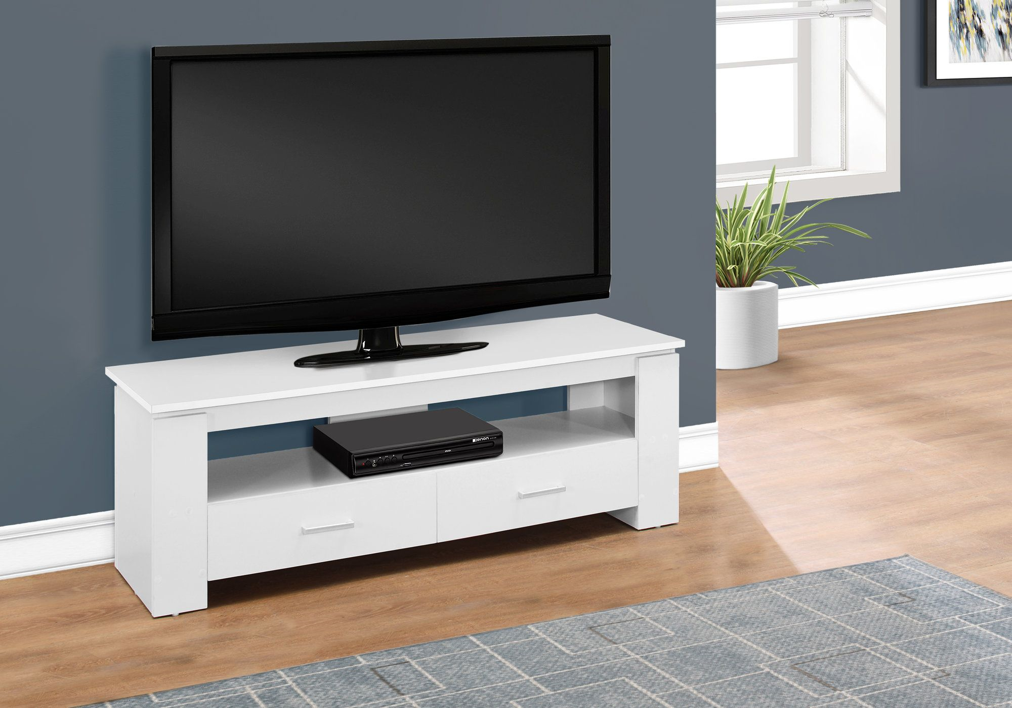 I 2601 - TV STAND - 48"L / WHITE WITH 2 STORAGE DRAWERS