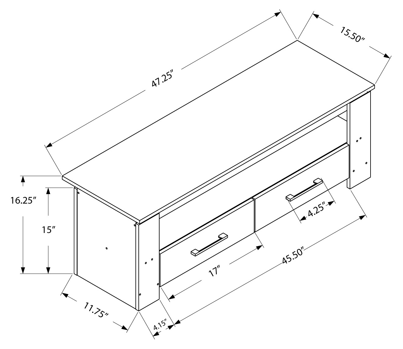 I 2602 - TV STAND - 48"L / DARK TAUPE WITH 2 STORAGE DRAWERS
