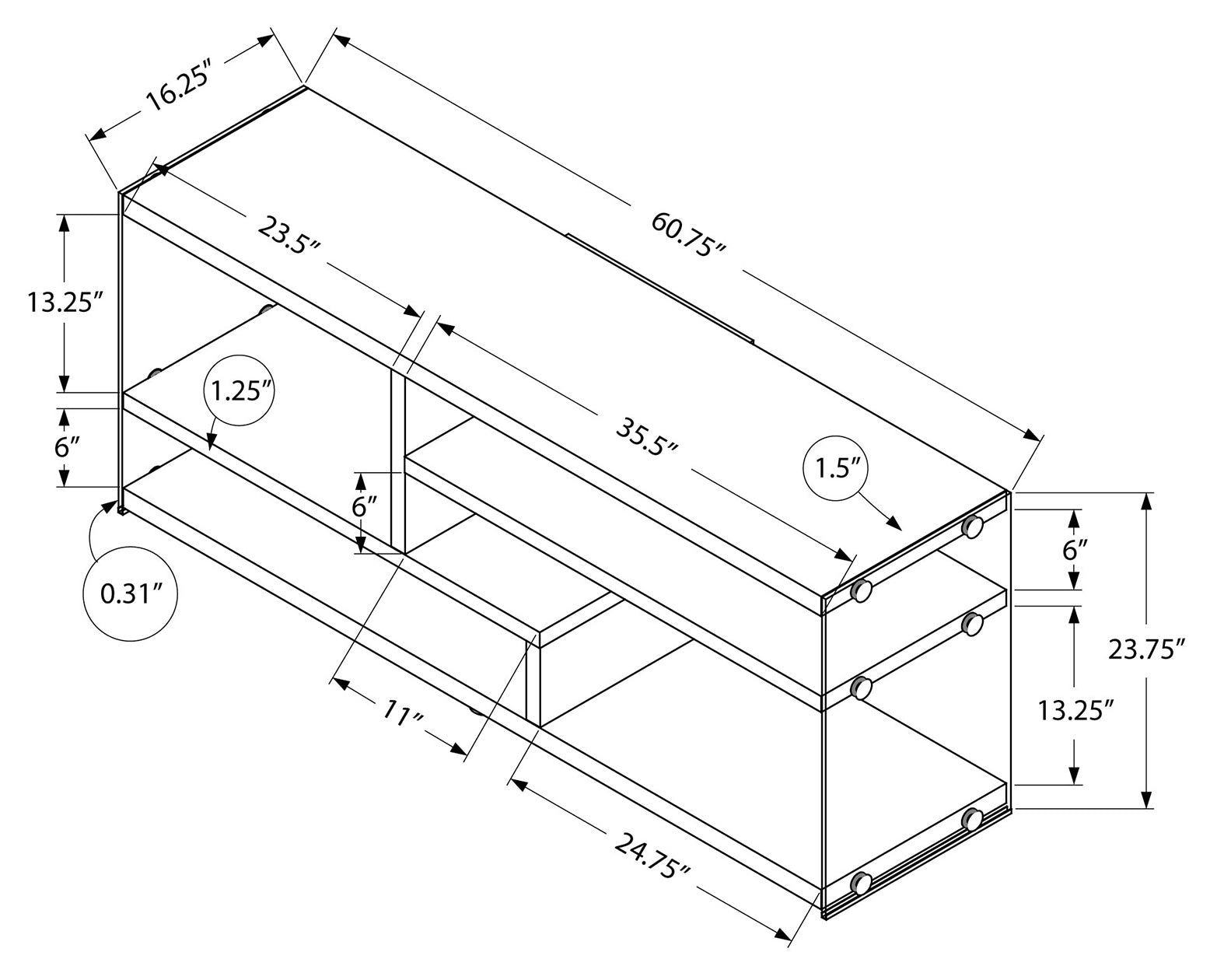 I 2690 - TV STAND – 60"L / GLOSSY WHITE WITH TEMPERED GLASS BY MONARCH SPECIALTIES INC