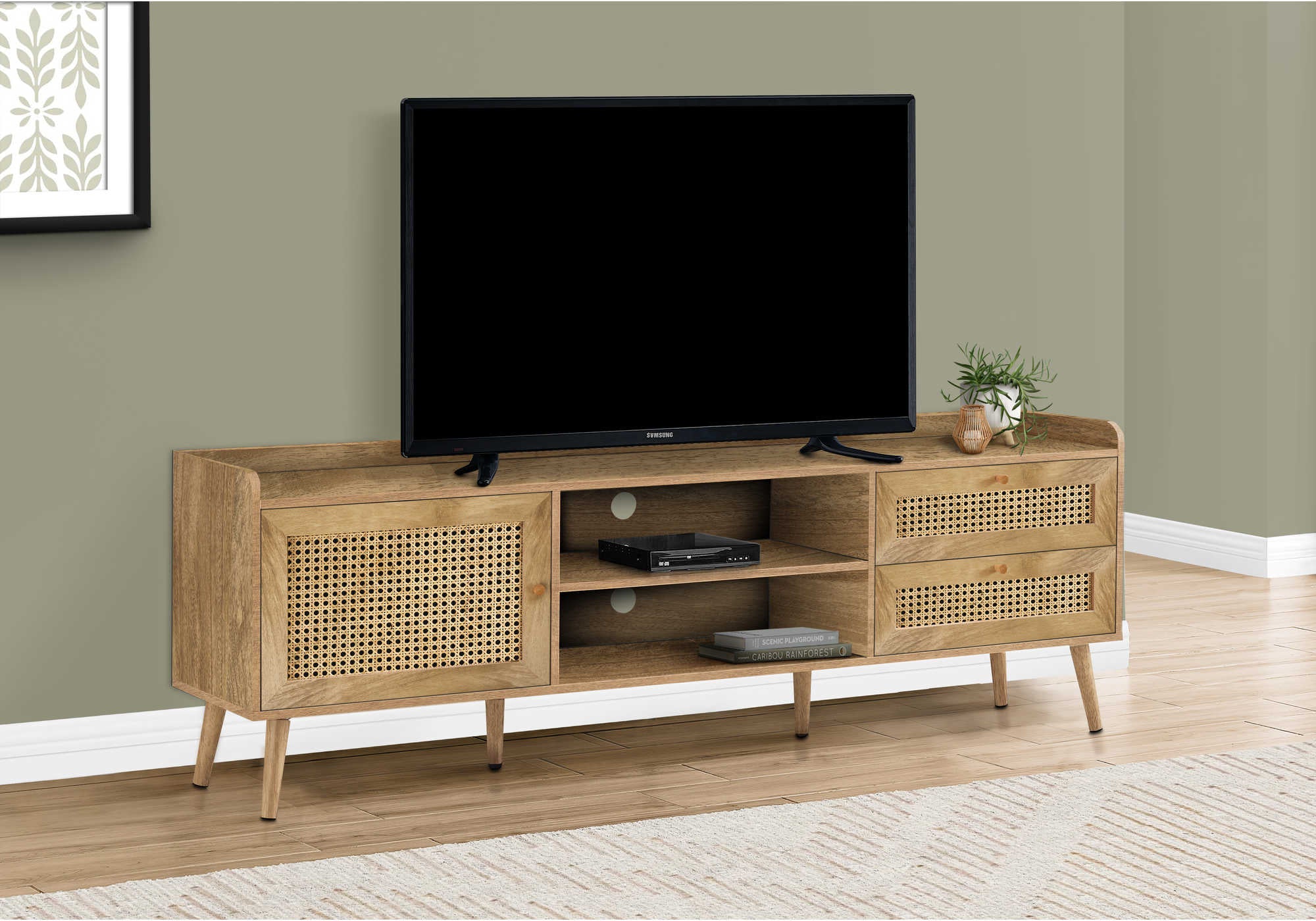 I 2723 - TV STAND - 72"L / WALNUT WITH STORAGE BY MONARCH SPECIALTIES INC