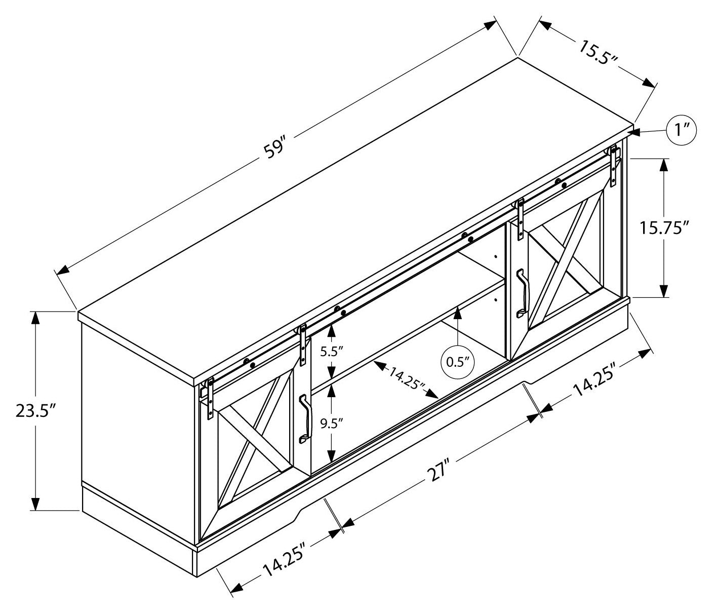 I 2746 - TV STAND - 60"L / DARK TAUPE WITH 2 SLIDING DOORS BY MONARCH SPECIALTIES INC