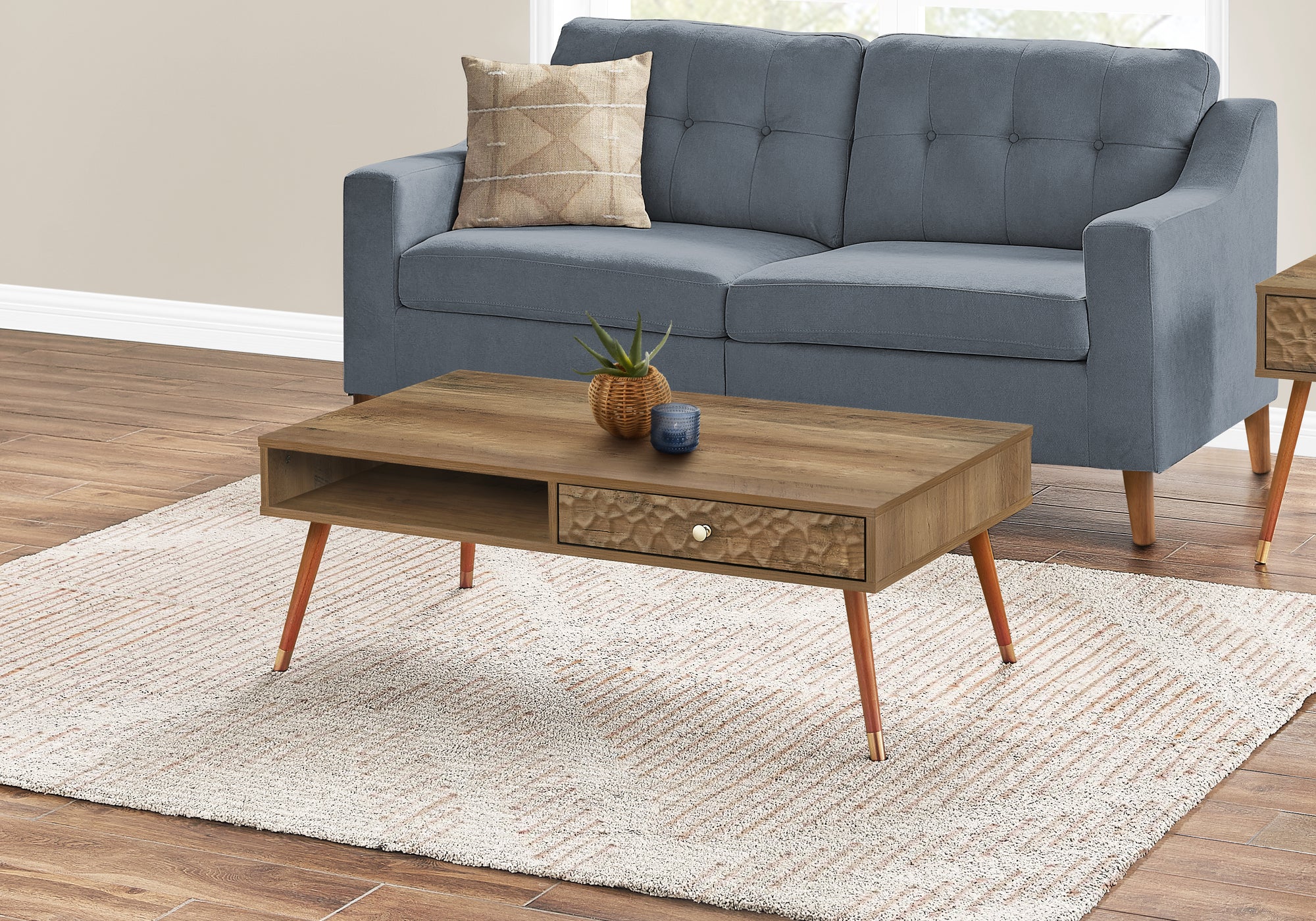 I 2836 - COFFEE TABLE - WALNUT MID-CENTURY WITH A DRAWER BY MONARCH SPECIALTIES INC