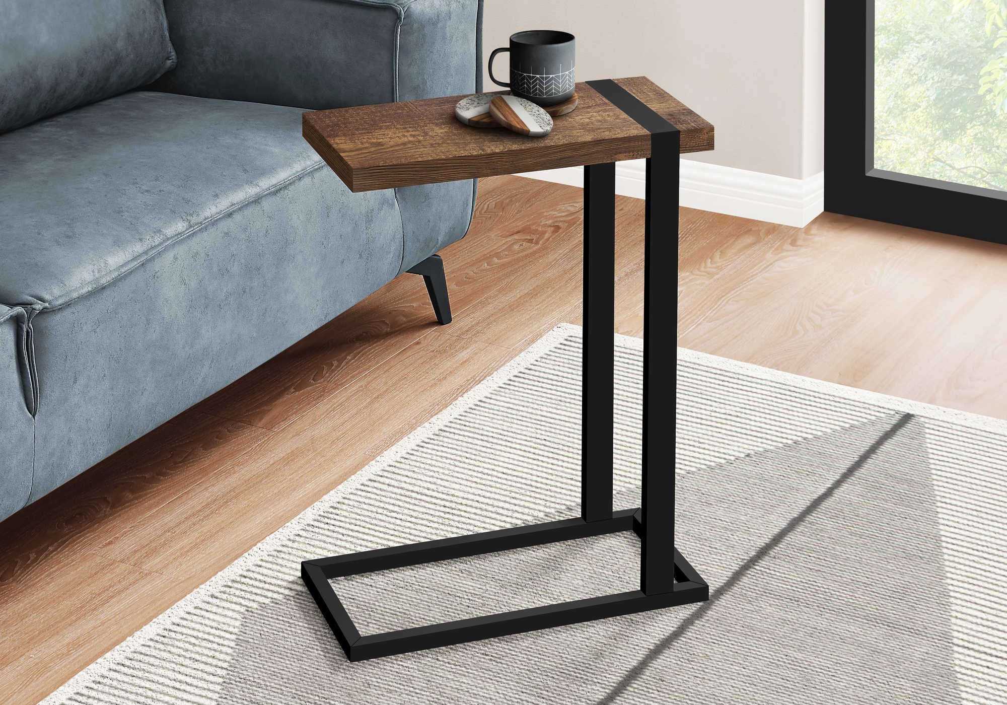 I 2853 - ACCENT TABLE - BROWN RECLAIMED WOOD-LOOK / BLACK METAL BY MONARCH SPECIALTIES INC