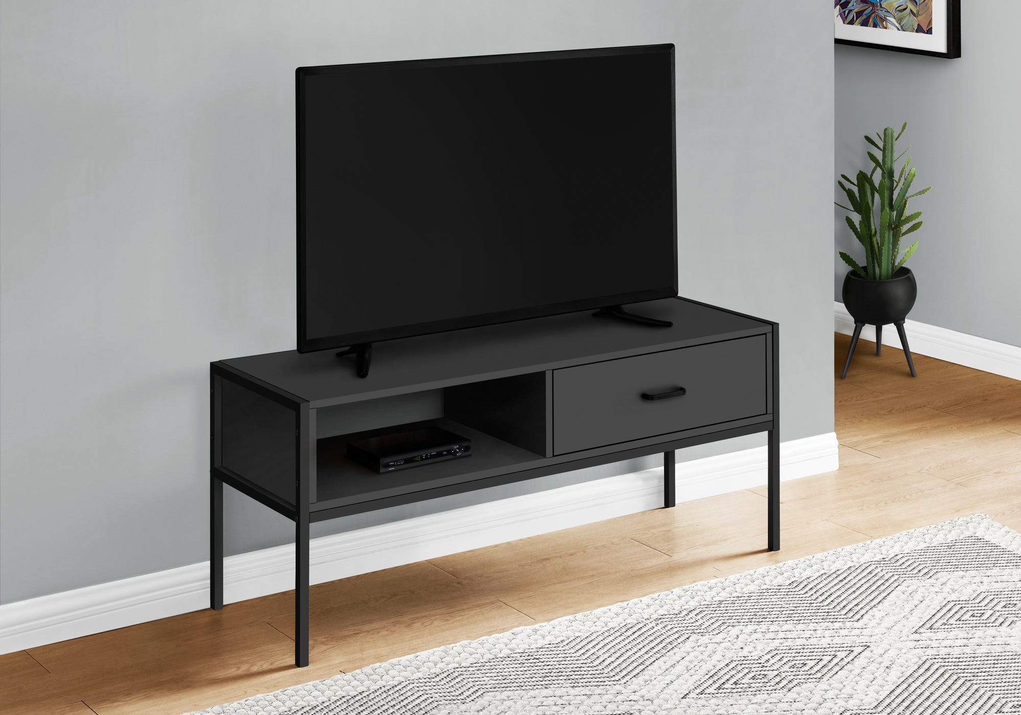 I 2874 - TV STAND - 48"L / BLACK / BLACK METAL BY MONARCH SPECIALTIES INC