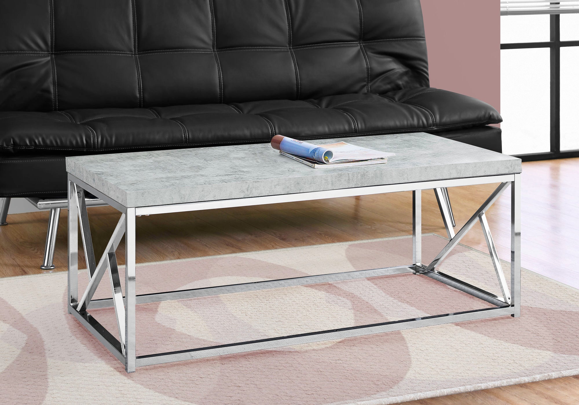 I 3375 - COFFEE TABLE - GREY CEMENT WITH CHROME METAL By Monarch Specialties Inc