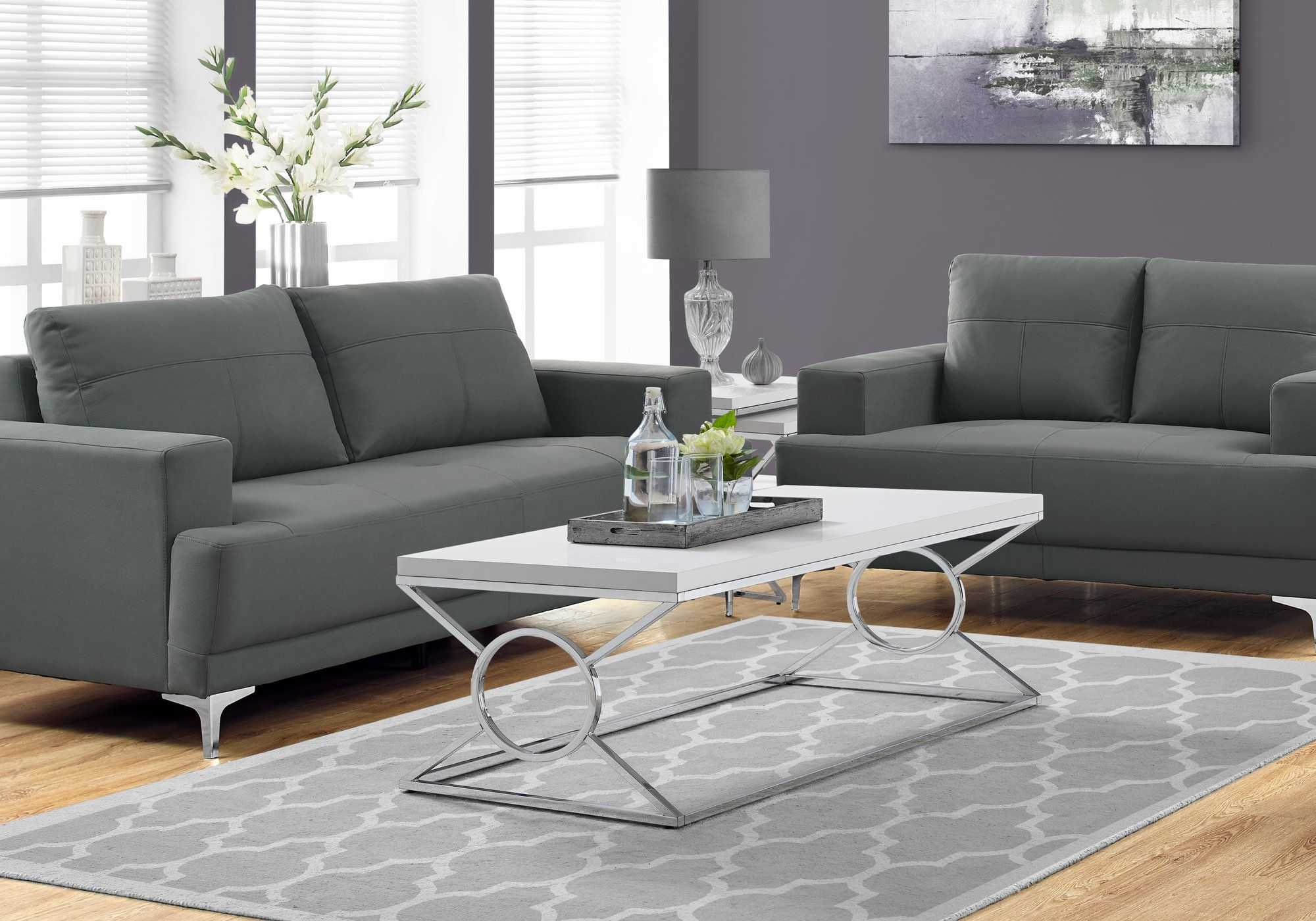 I 3400 - COFFEE TABLE - GLOSSY WHITE WITH CHROME METAL By Monarch Specialties Inc