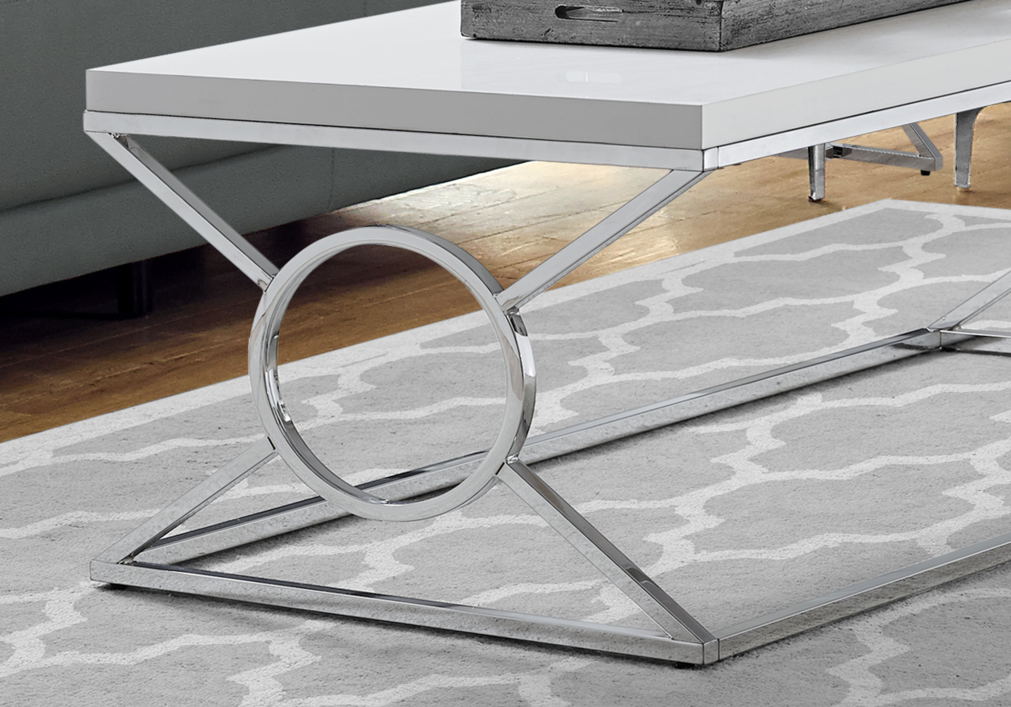 I 3400 - COFFEE TABLE - GLOSSY WHITE WITH CHROME METAL By Monarch Specialties Inc