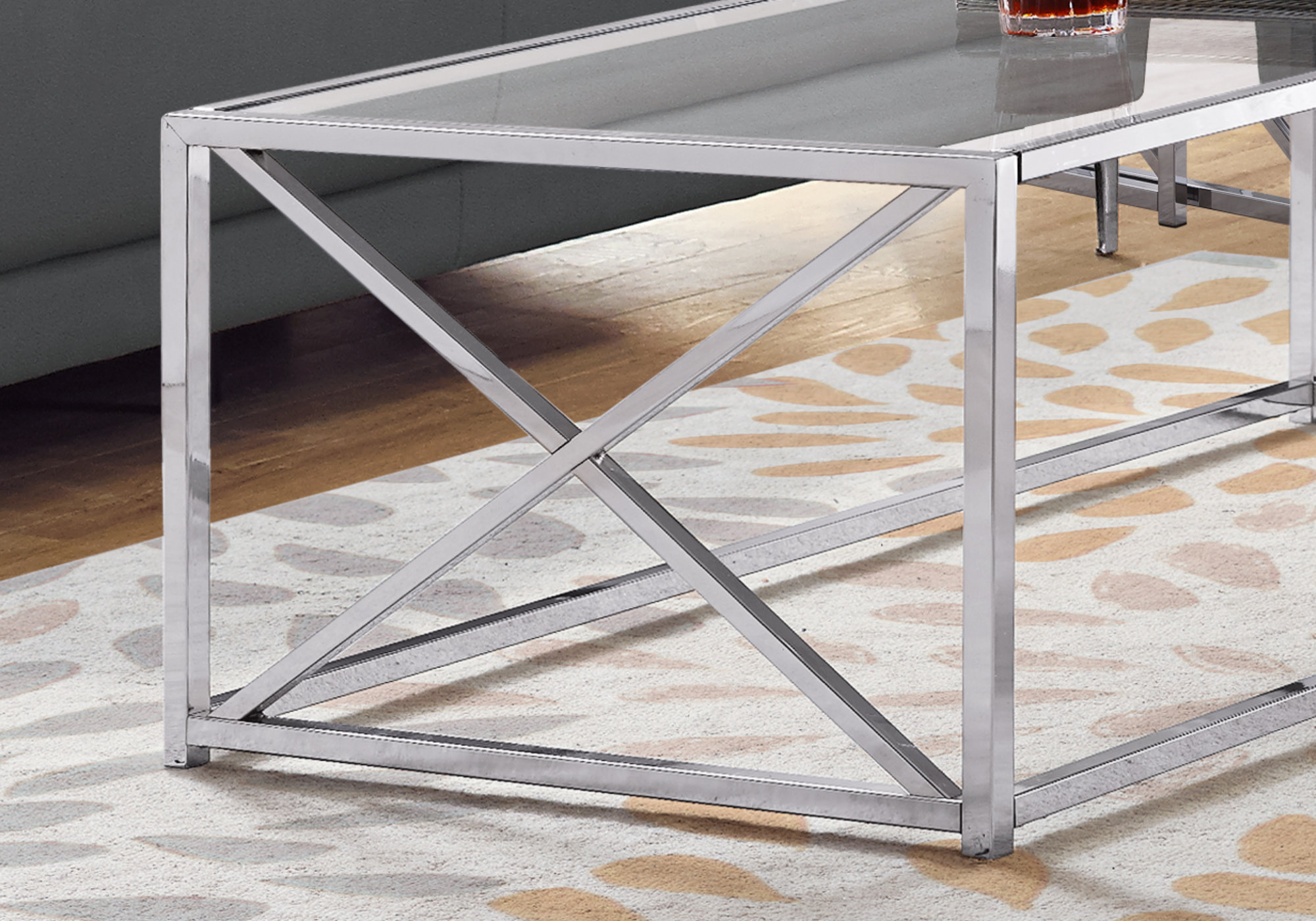 I 3440 - COFFEE TABLE - 44"L / CHROME METAL WITH TEMPERED GLASS By Monarch Specialites Inc