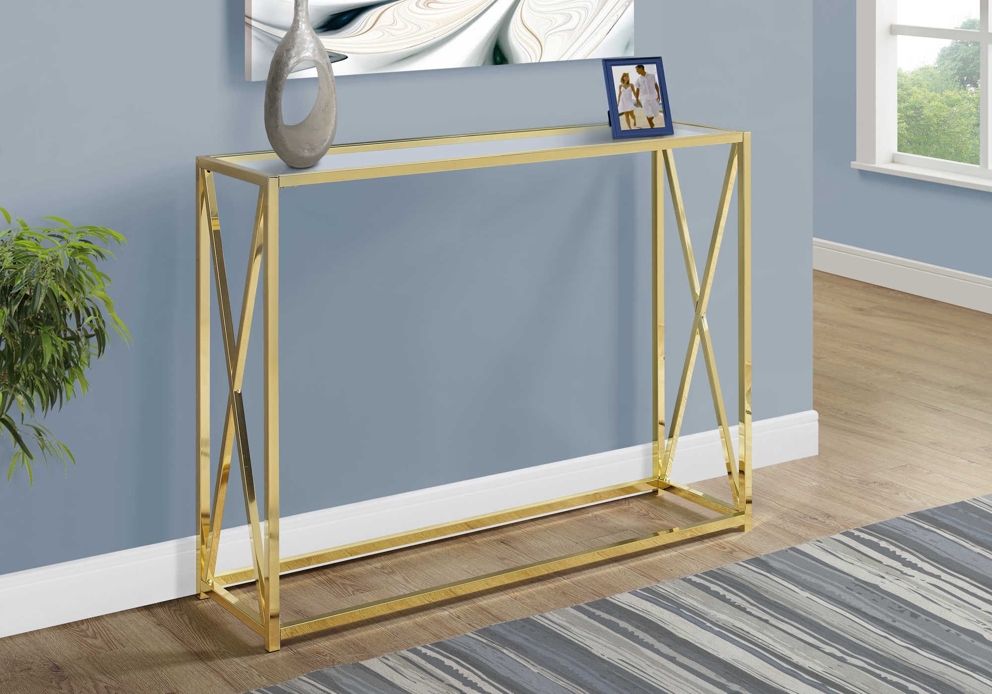 I 3446 - ACCENT TABLE - 42"L / GOLD METAL WITH TEMPERED GLASS BY MONARCH SPECIALTIES INC