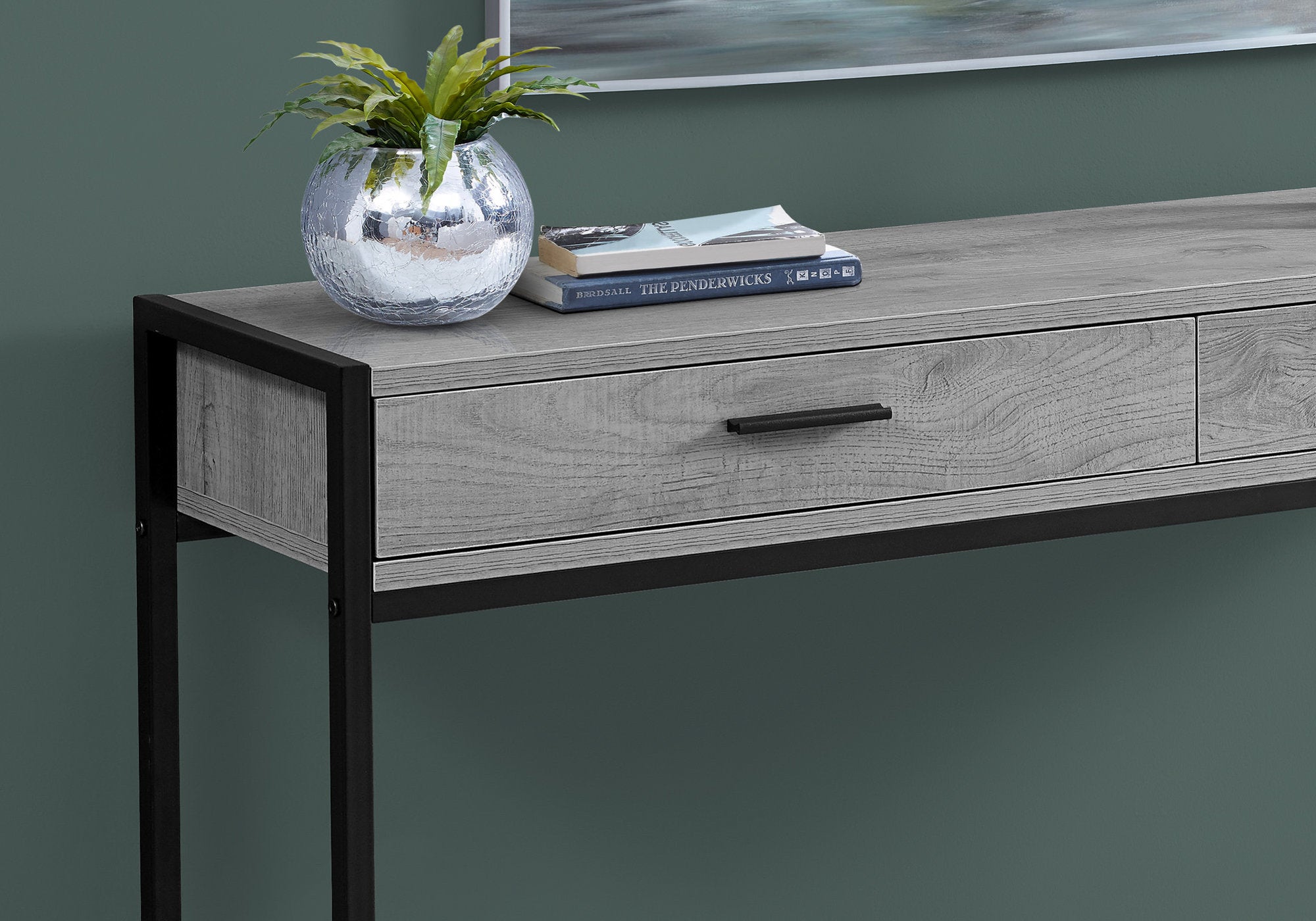 I 3510 - ACCENT TABLE - 48"L / GREY / BLACK METAL HALL CONSOLE