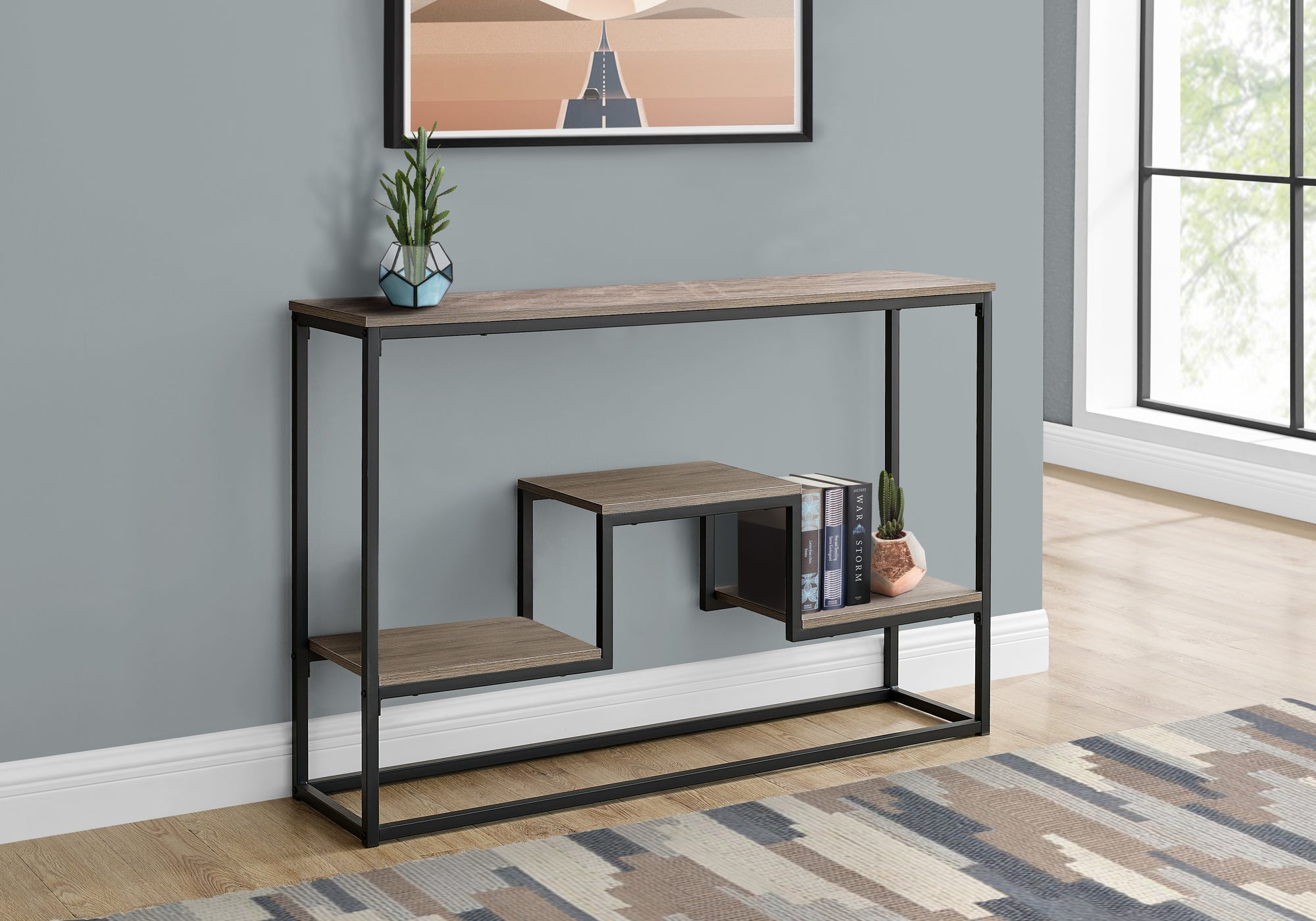 I 3581 - ACCENT TABLE - 48"L / TAUPE / BLACK METAL HALL CONSOLE BY MONARCH SPECIALTIES INC