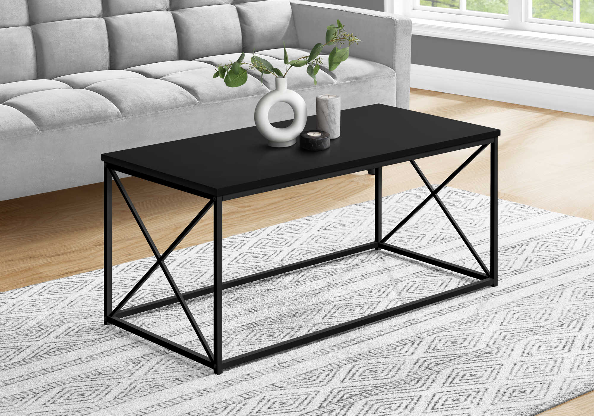 I 3781 - COFFEE TABLE - 40"L / BLACK / BLACK METAL BY MONARCH SPECIALTIES INC