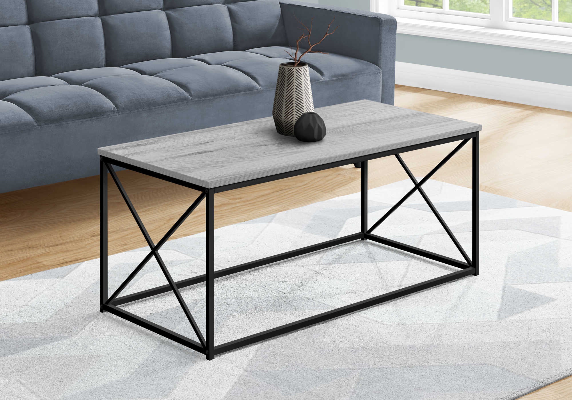 I 3782 - COFFEE TABLE - 40"L / GREY / BLACK METAL BY MONARCH SPECIALTIES INC