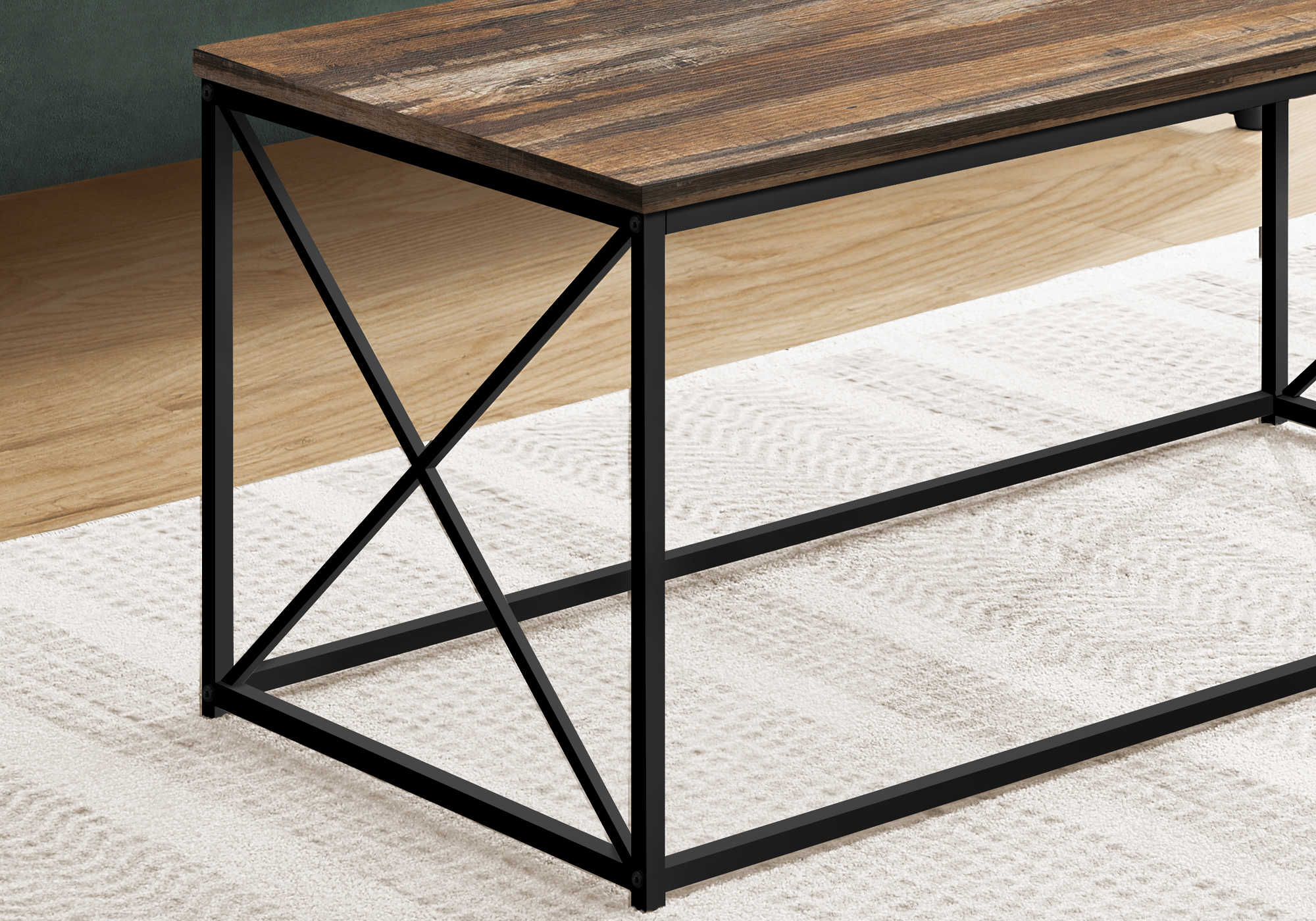 I 3784 - COFFEE TABLE - 40"L / BROWN RECLAIMED / BLACK METAL BY MONARCH SPECIALTIES INC