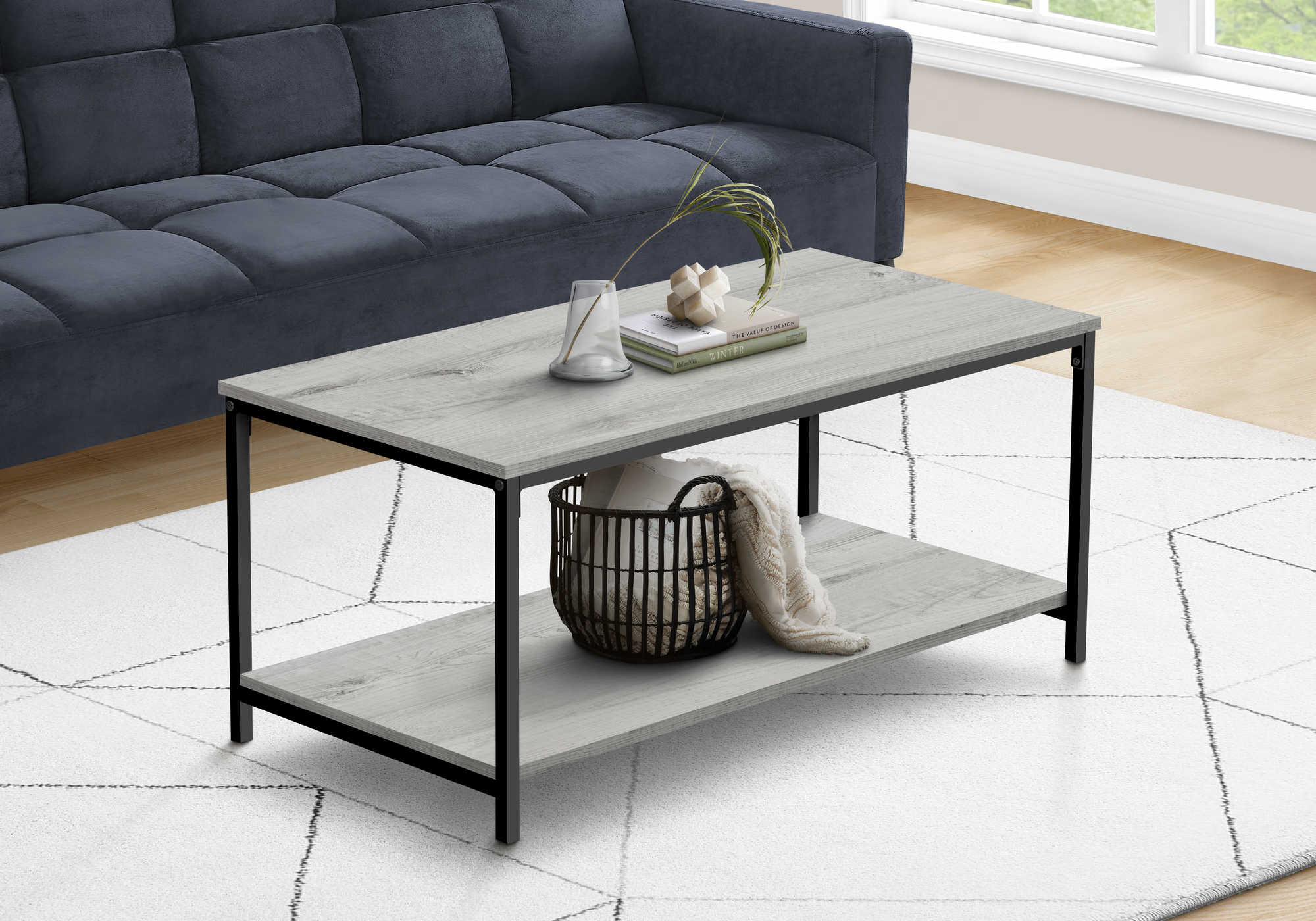 I 3801 - COFFEE TABLE - 40"L / GREY / BLACK METAL BY MONARCH SPECIALTIES INC