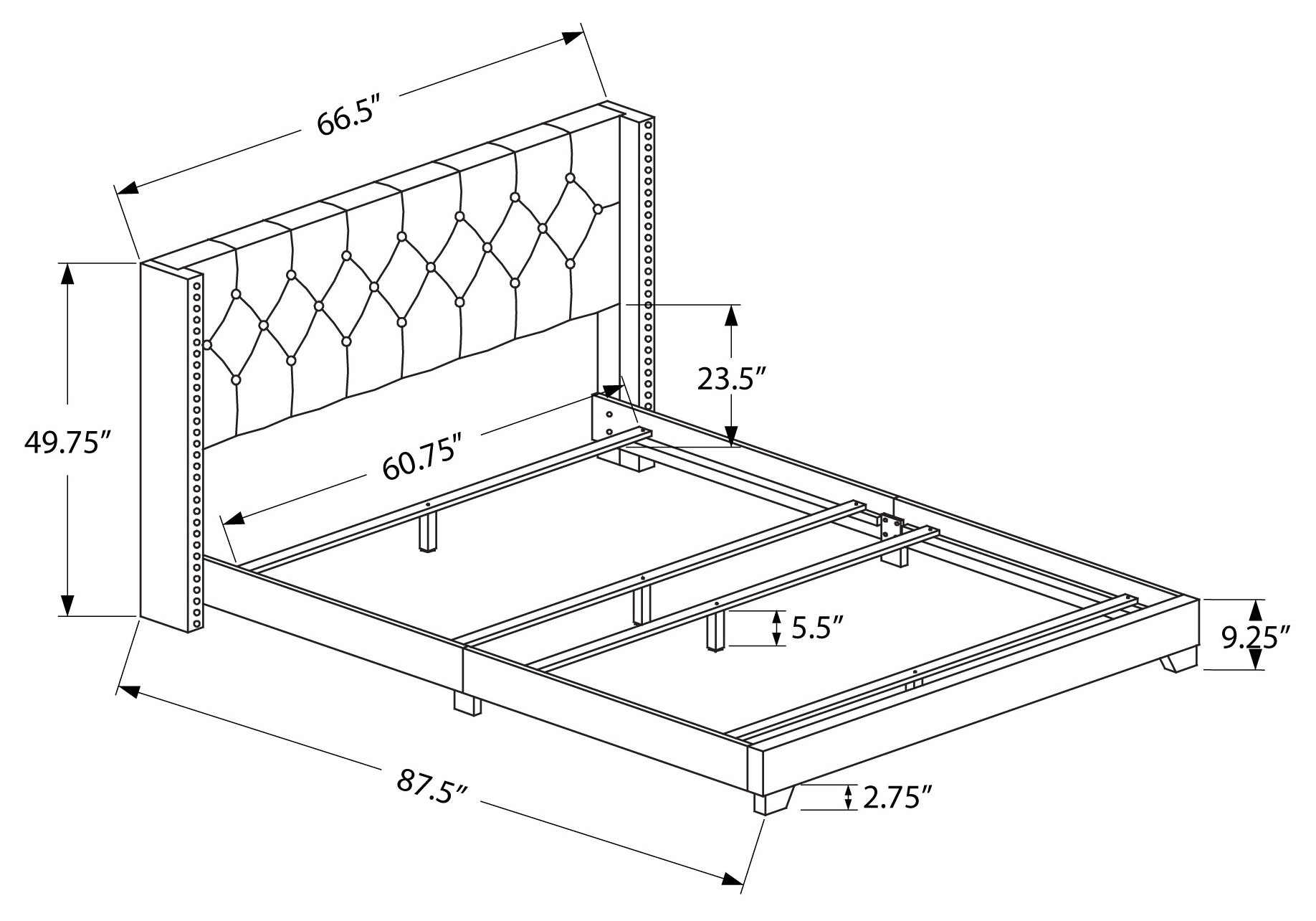 I 5984Q  BED - QUEEN SIZE / GREY LINEN WITH CHROME TRIM