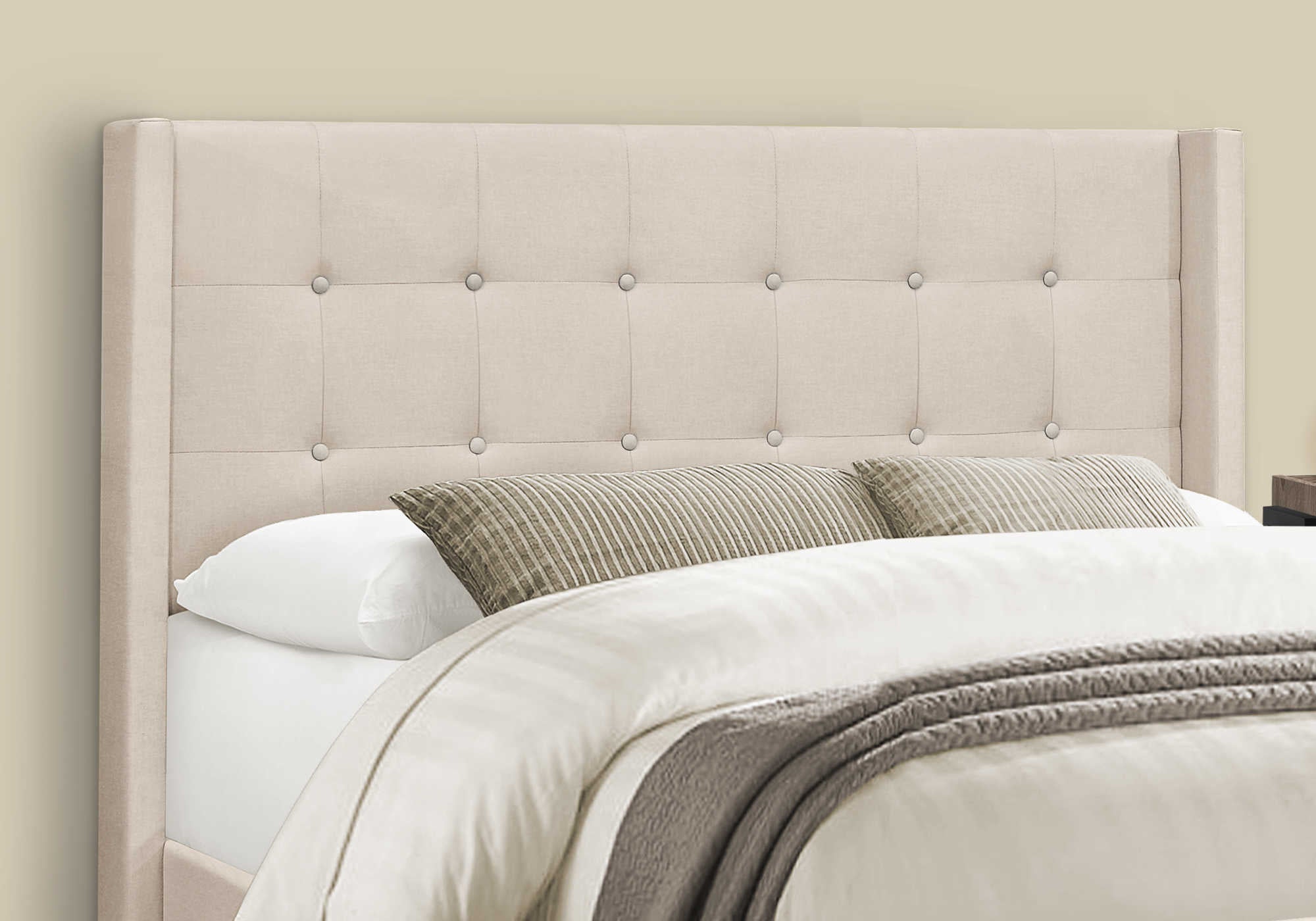 I 6041Q - BED - QUEEN SIZE / BEIGE LINEN WITH CHROME METAL LEGS BY MONARCH SPECIALTIES INC