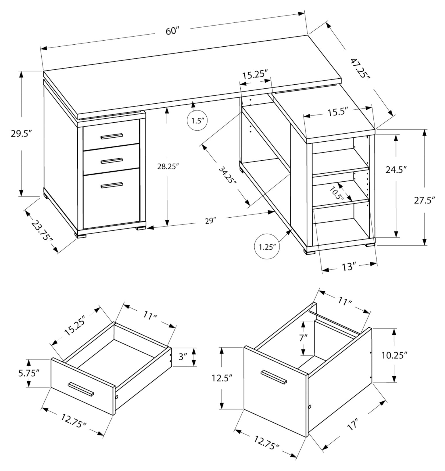 I 7019 - Cappuccino Hollow - Core L Shaped Computer Desk by Monarch Specialties Inc