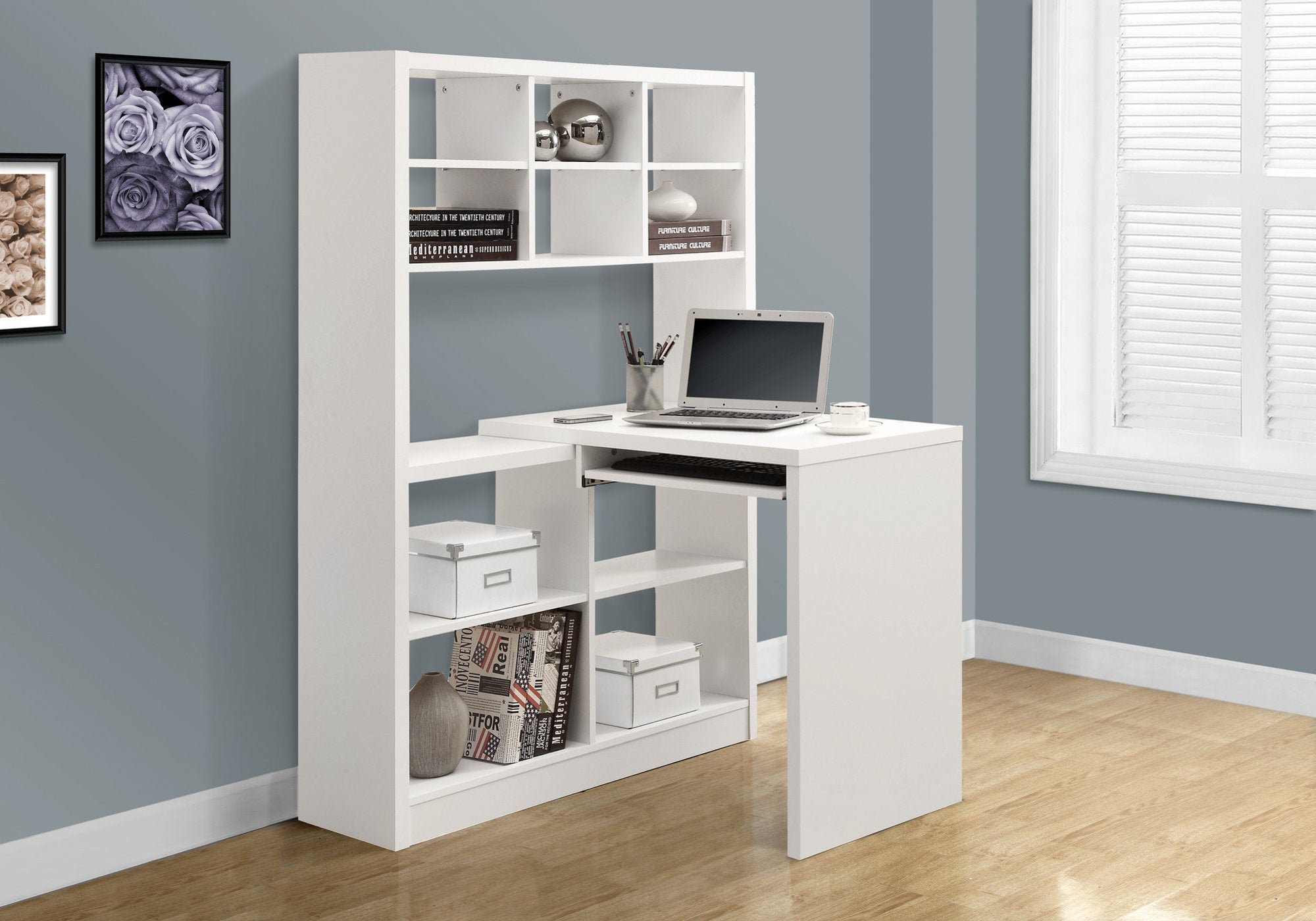 I 7022 - WHITE HOLLOW-CORE RIGHT OR LEFT FACING CORNER DESK BY MONARCH SPECIALTIES INC