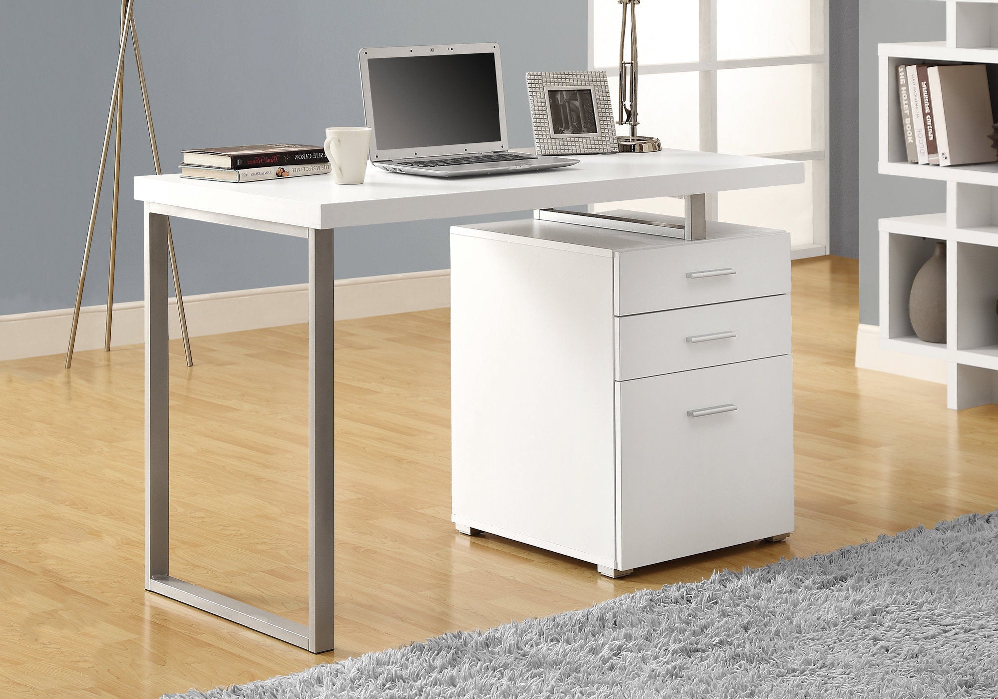 I 7027 - WHITE HOLLOW-CORE RIGHT OR LEFT FACING 48"L DESK BY MONARCH SPECIALTIES INC