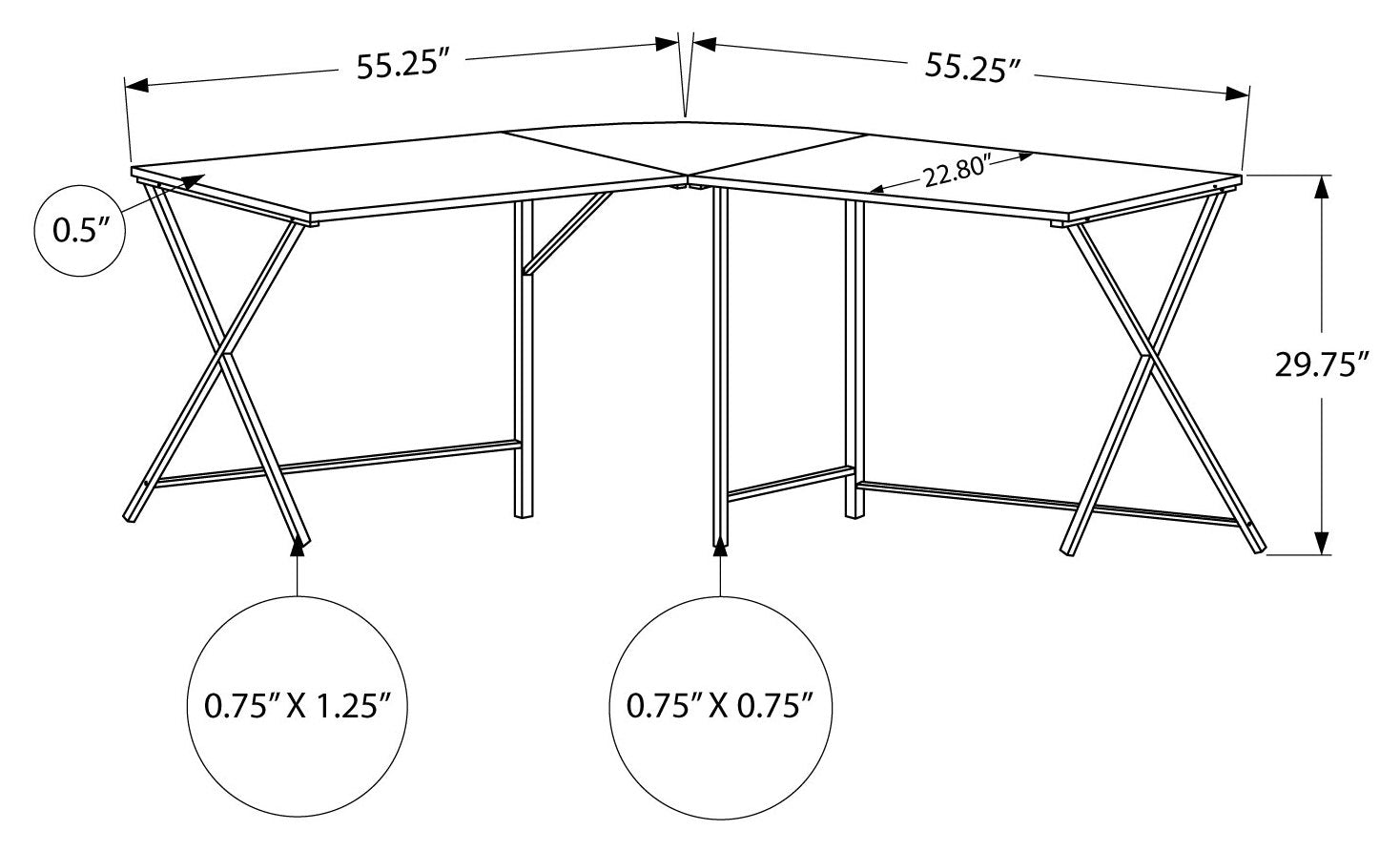 I 7195 - COMPUTER DESK - 55"L / WHITE TOP / BLACK METAL CORNER BY MONARCH SPECIALTIES INC