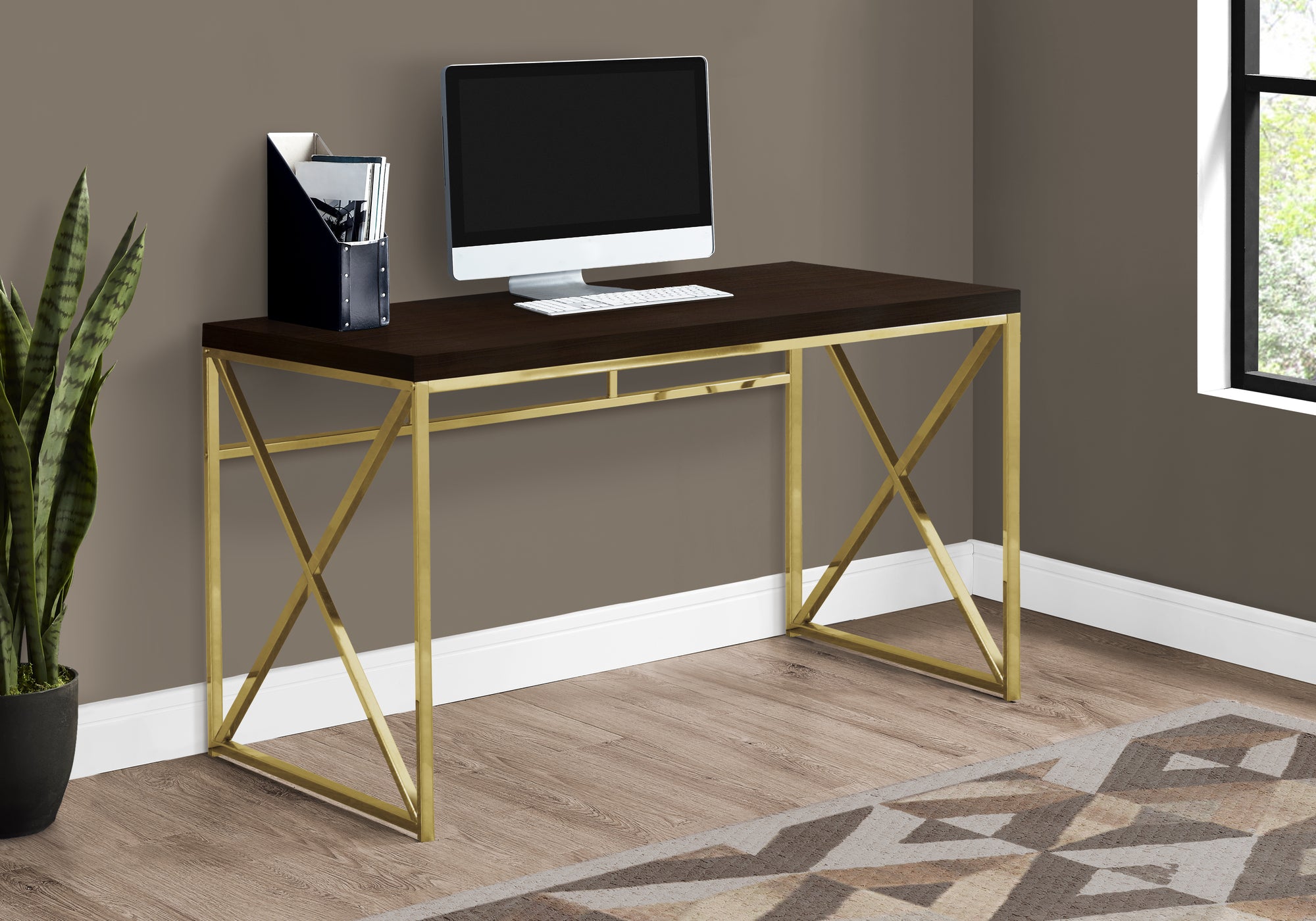 I 7201 - COMPUTER DESK - 48"L / ESPRESSO / GOLD METAL BY MONARCH SPECIALTIES INC