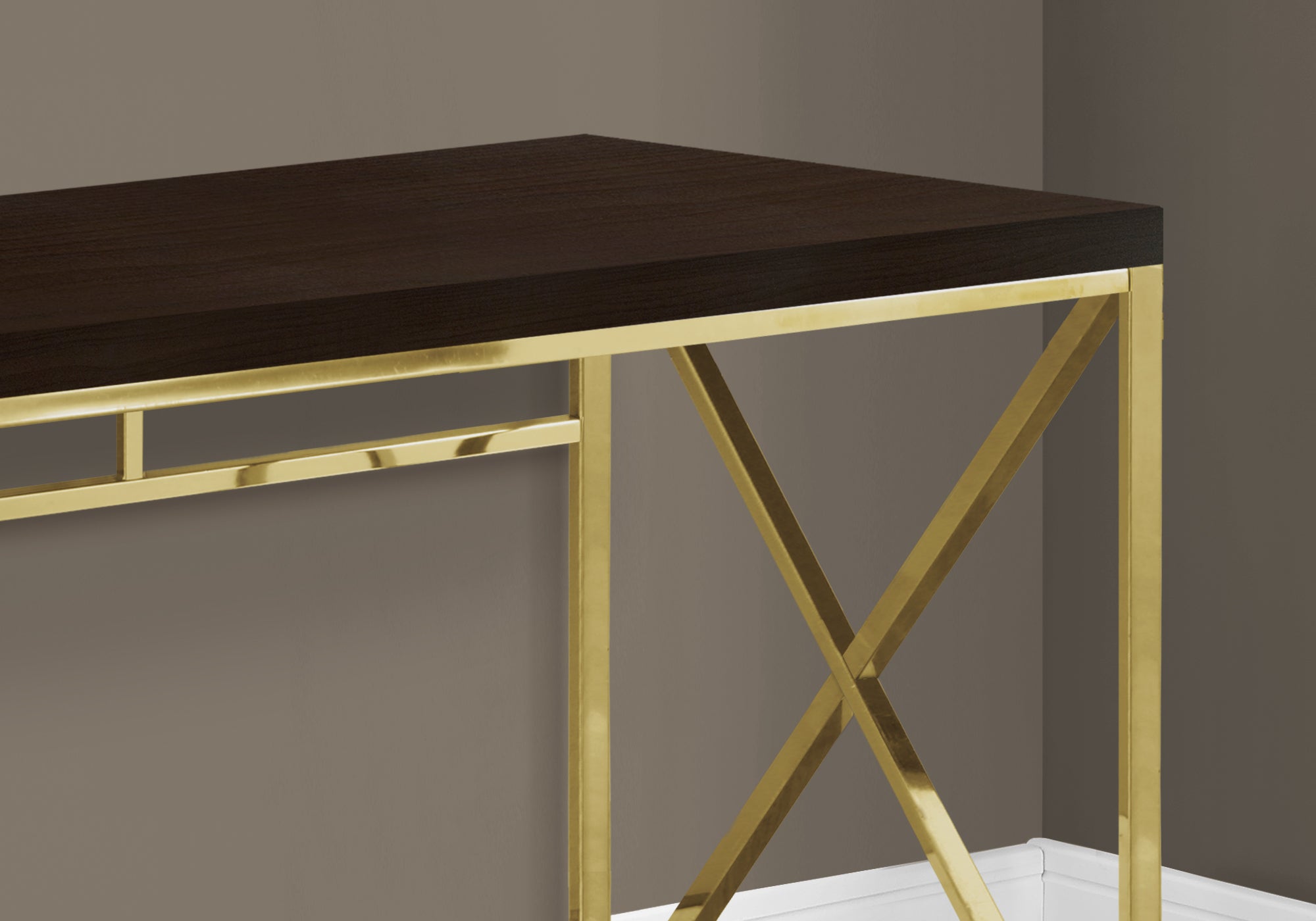 I 7201 - COMPUTER DESK - 48"L / ESPRESSO / GOLD METAL BY MONARCH SPECIALTIES INC