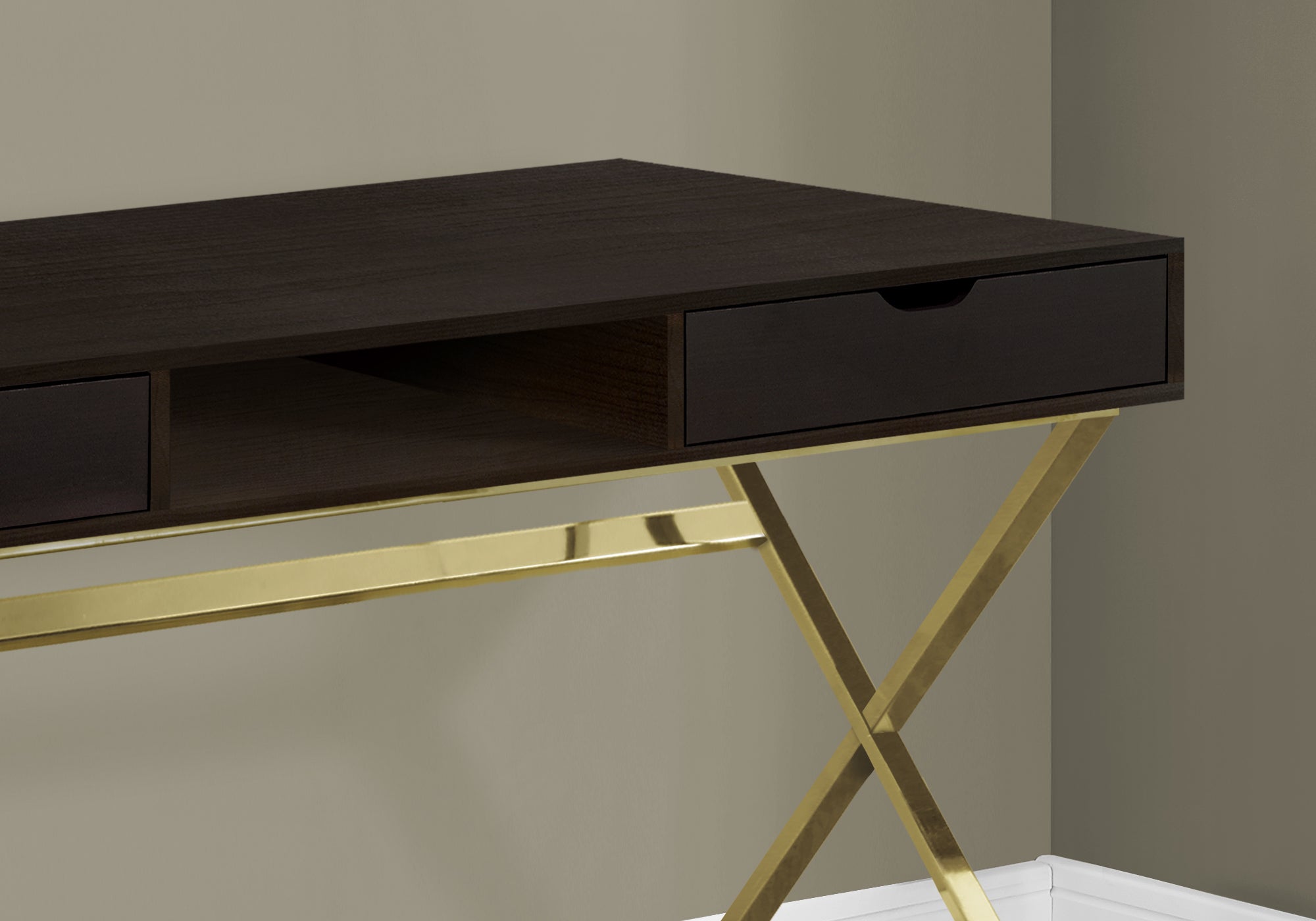 I 7210 - COMPUTER DESK - 48"L / CAPPUCCINO / GOLD METAL By Monarch Specialties Inc