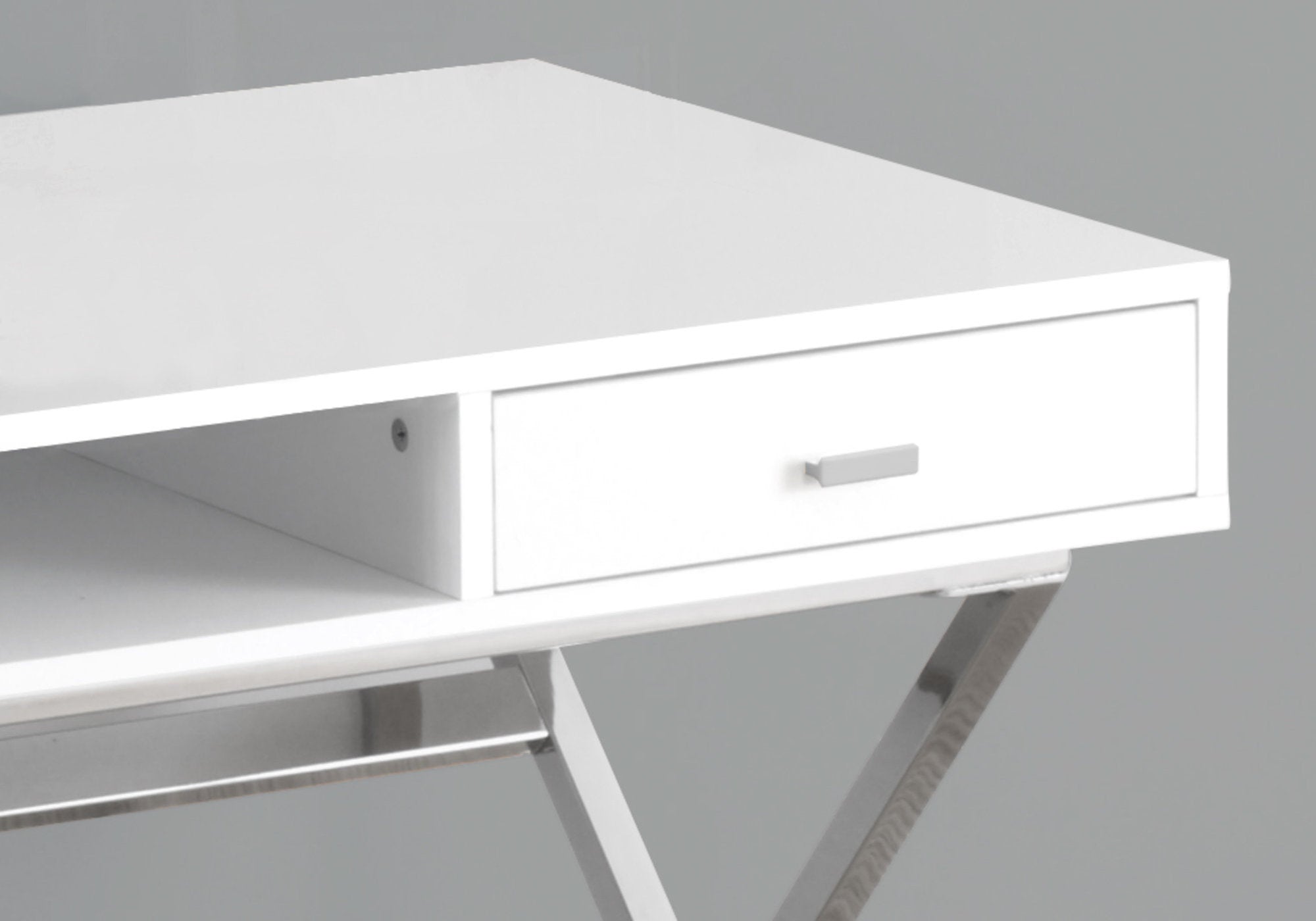 I 7211 - COMPUTER DESK - 48"L / GLOSSY WHITE / CHROME METAL BY MONARCH SPECIALTIES INC