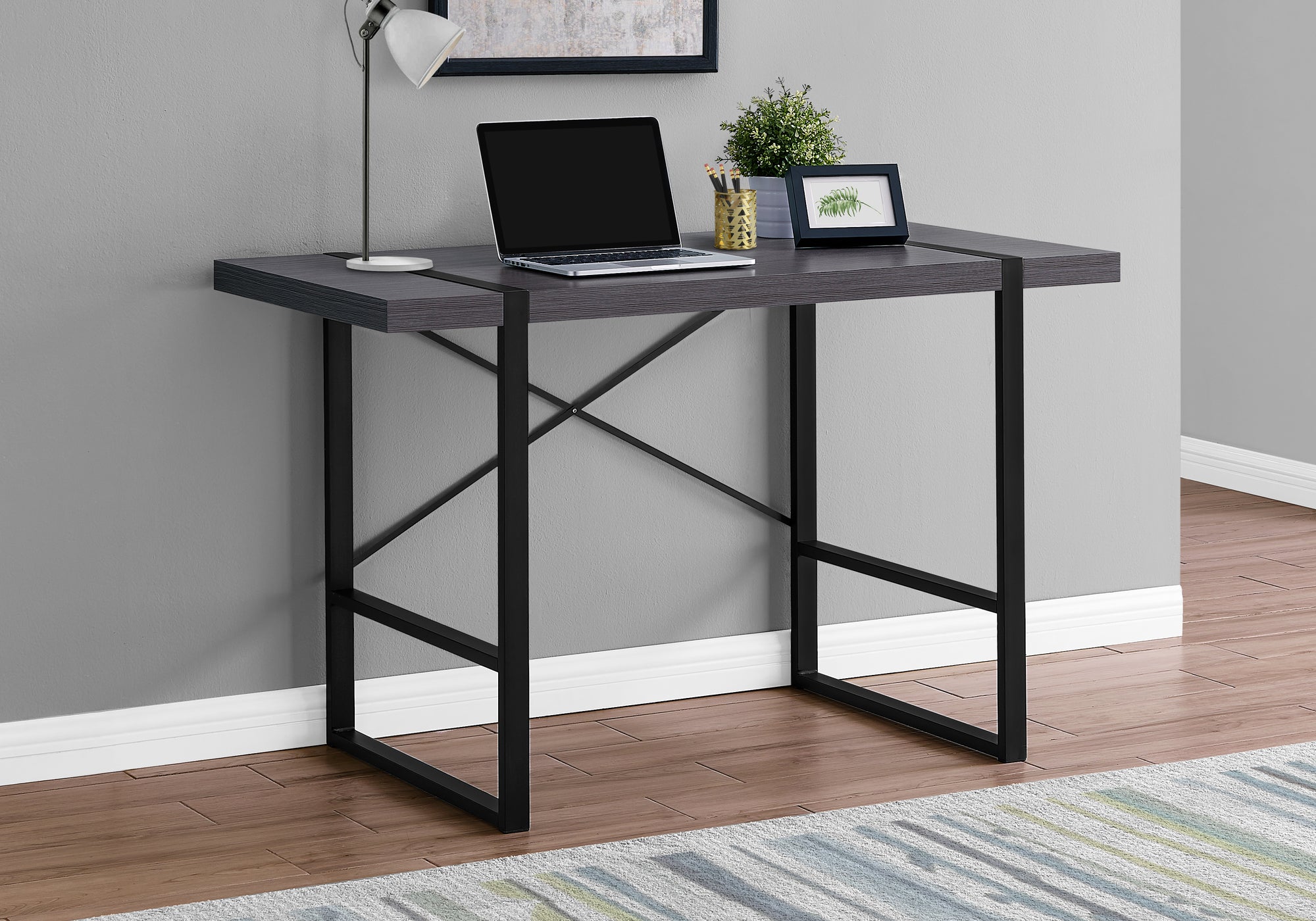 I 7312 - COMPUTER DESK - 48"L / GREY / BLACK METAL BY MONARCH SPECIALTIES INC