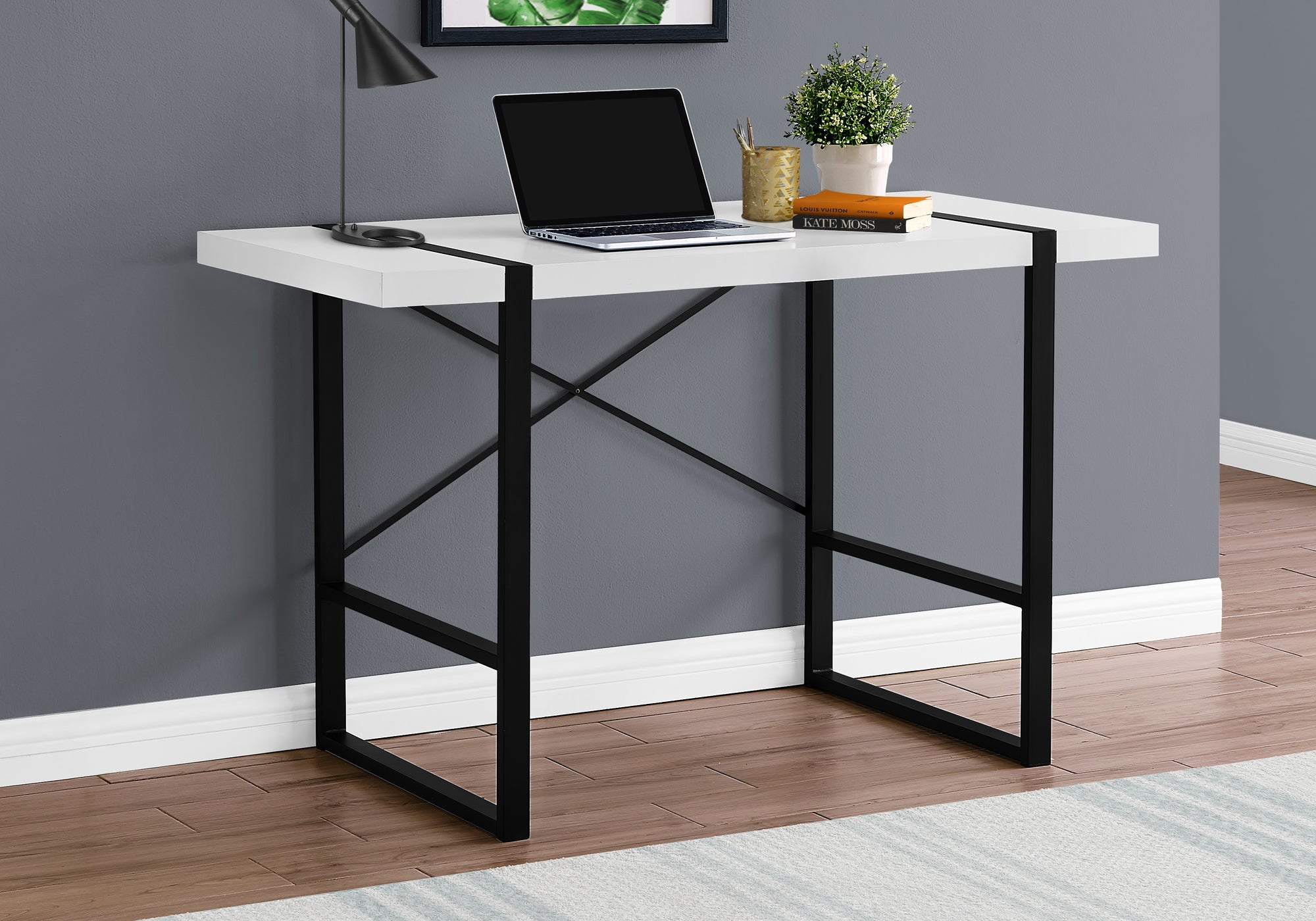 I 7313 - COMPUTER DESK - 48"L / WHITE / BLACK METAL BY MONARCH SPECIALTIES INC