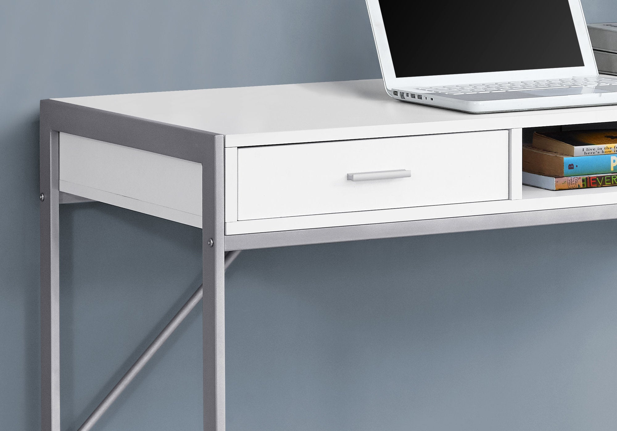 I 7364 - COMPUTER DESK - 48"L / WHITE / SILVER METAL BY MONARCH SPECIALTIES INC