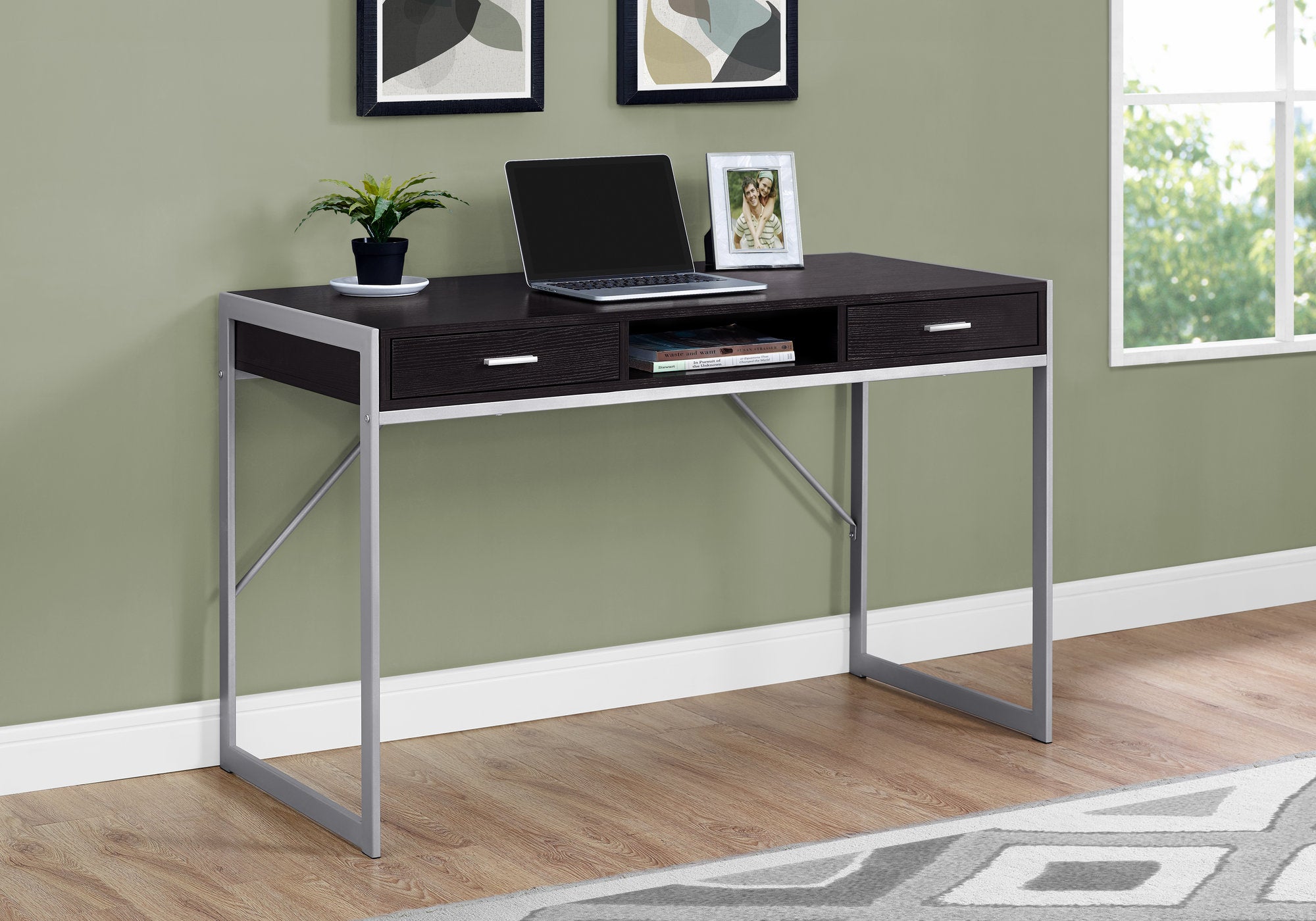I 7366 - COMPUTER DESK - 48"L / ESPRESSO / SILVER METAL BY MONARCH SPECIALTIES INC