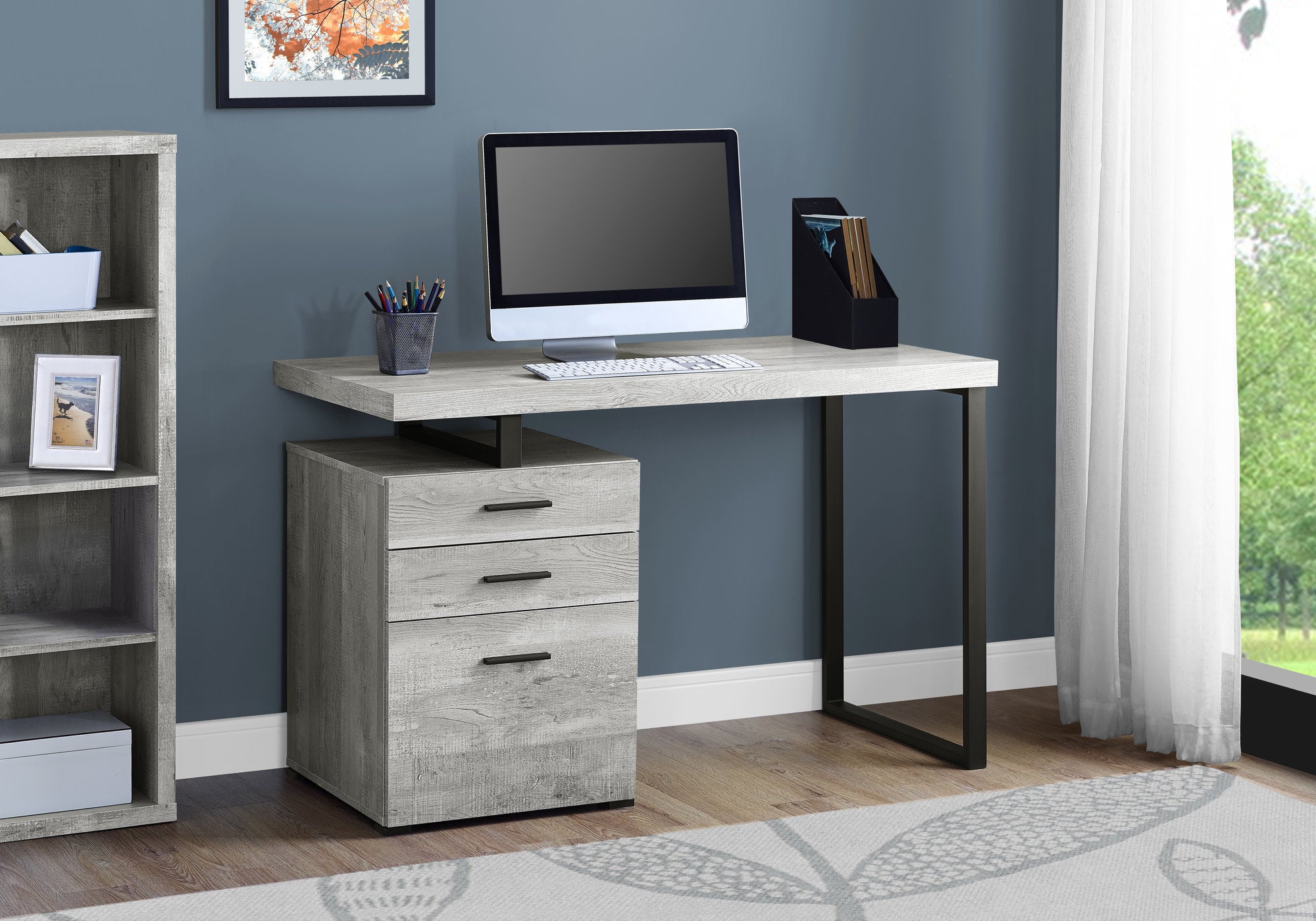 I 7409 - COMPUTER DESK - 48"L / GREY RECLAIMED WOOD / BLACK METAL BY MOARCH SPECIALTIES INC