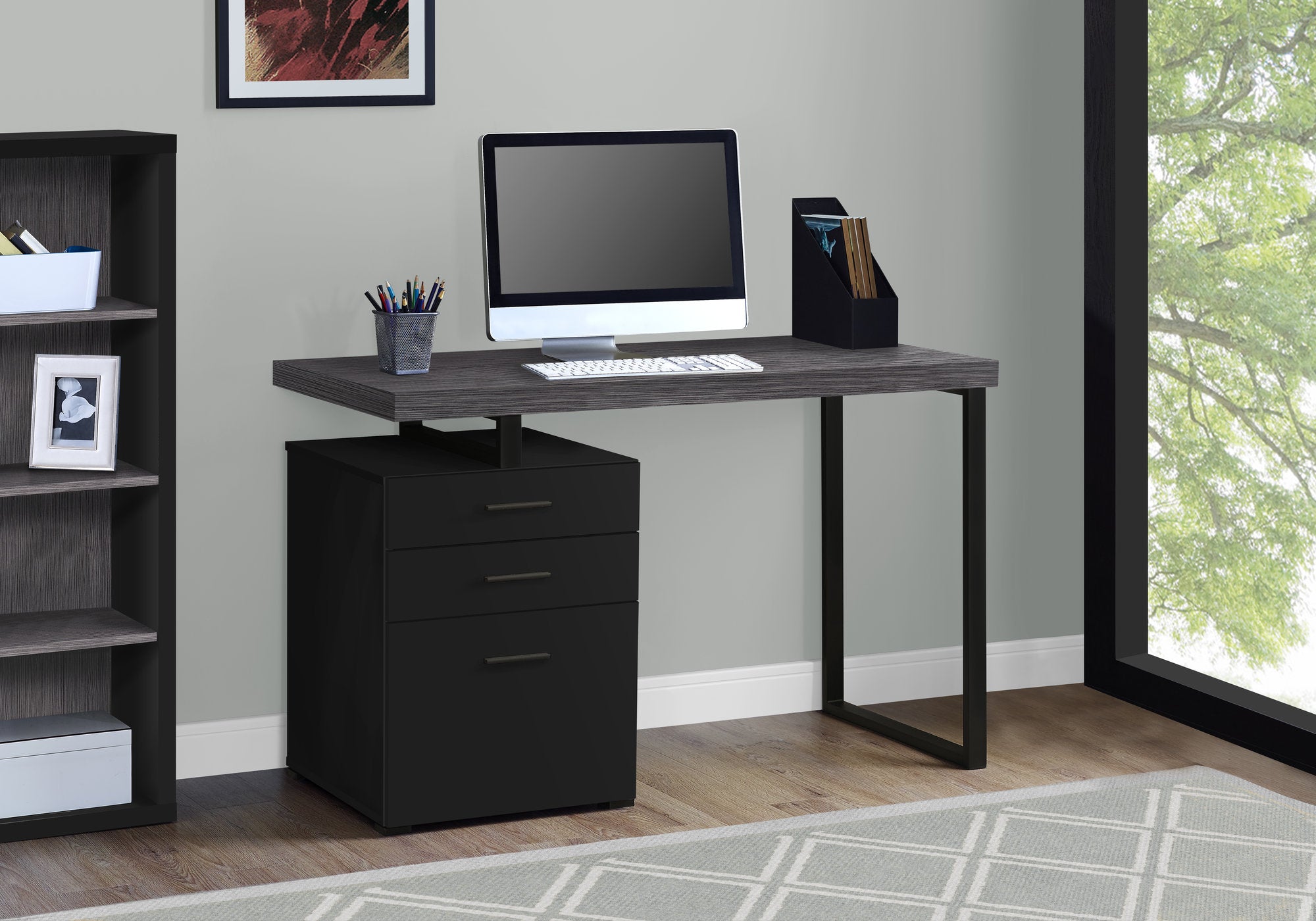 I 7411 - COMPUTER DESK - 48"L / BLACK / GREY TOP LEFT/RIGHT FACING By Monarch Specialties Inc