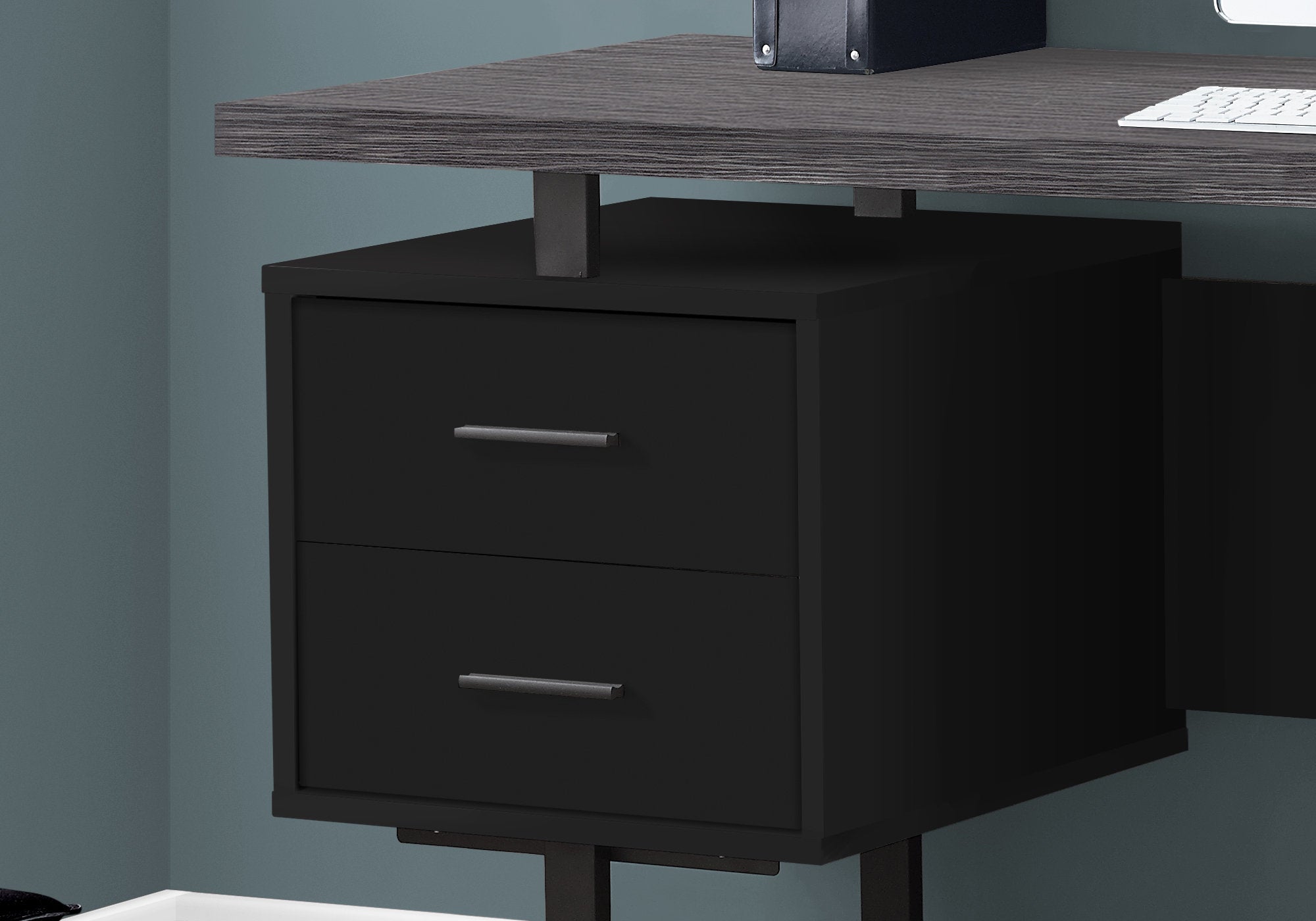 I 7415 - COMPUTER DESK - 60"L / BLACK / GREY TOP / BLACK METAL BY MONARCH SPECIALTIES INC