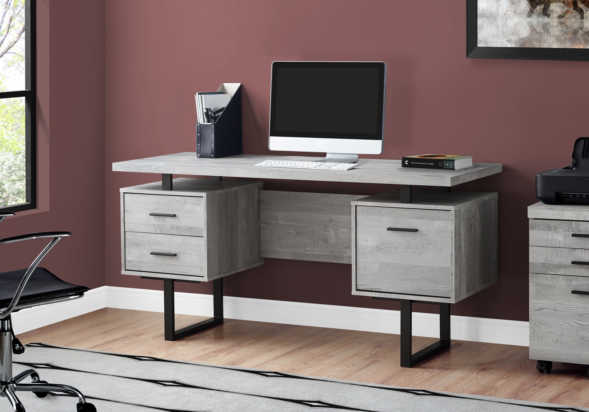 I 7417 - COMPUTER DESK - 60"L / GREY RECLAIMED WOOD / BLACK METAL BY MONARCH SPECIALTIES INC