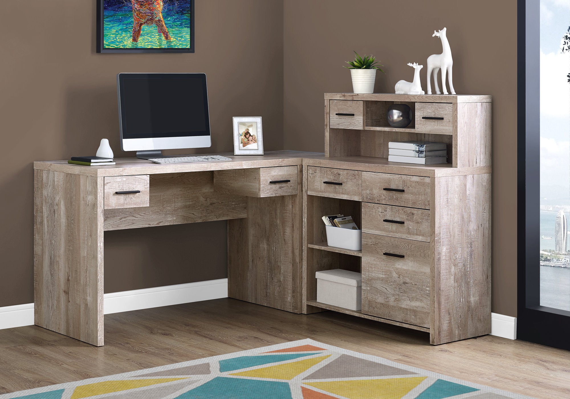 I 7429 - COMPUTER DESK - TAUPE RECLAIMED WOOD L/R FACING CORNER BY MONARCH SPECIALTIES INC