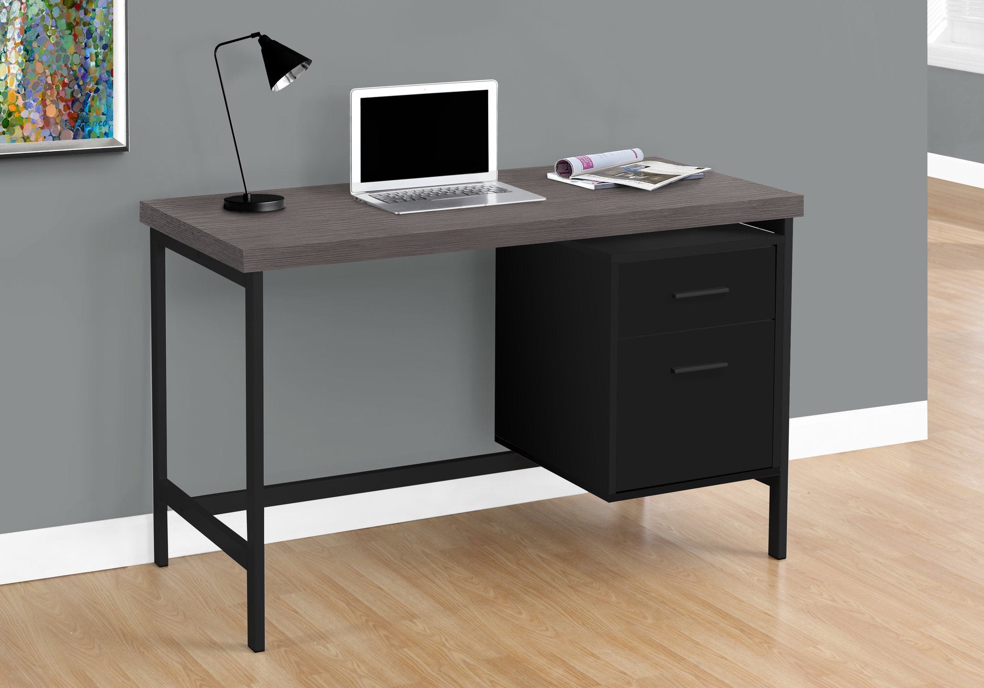 I 7437 - COMPUTER DESK - 48"L / BLACK / GREY TOP / BLACK METAL By Monarch Specialties Inc