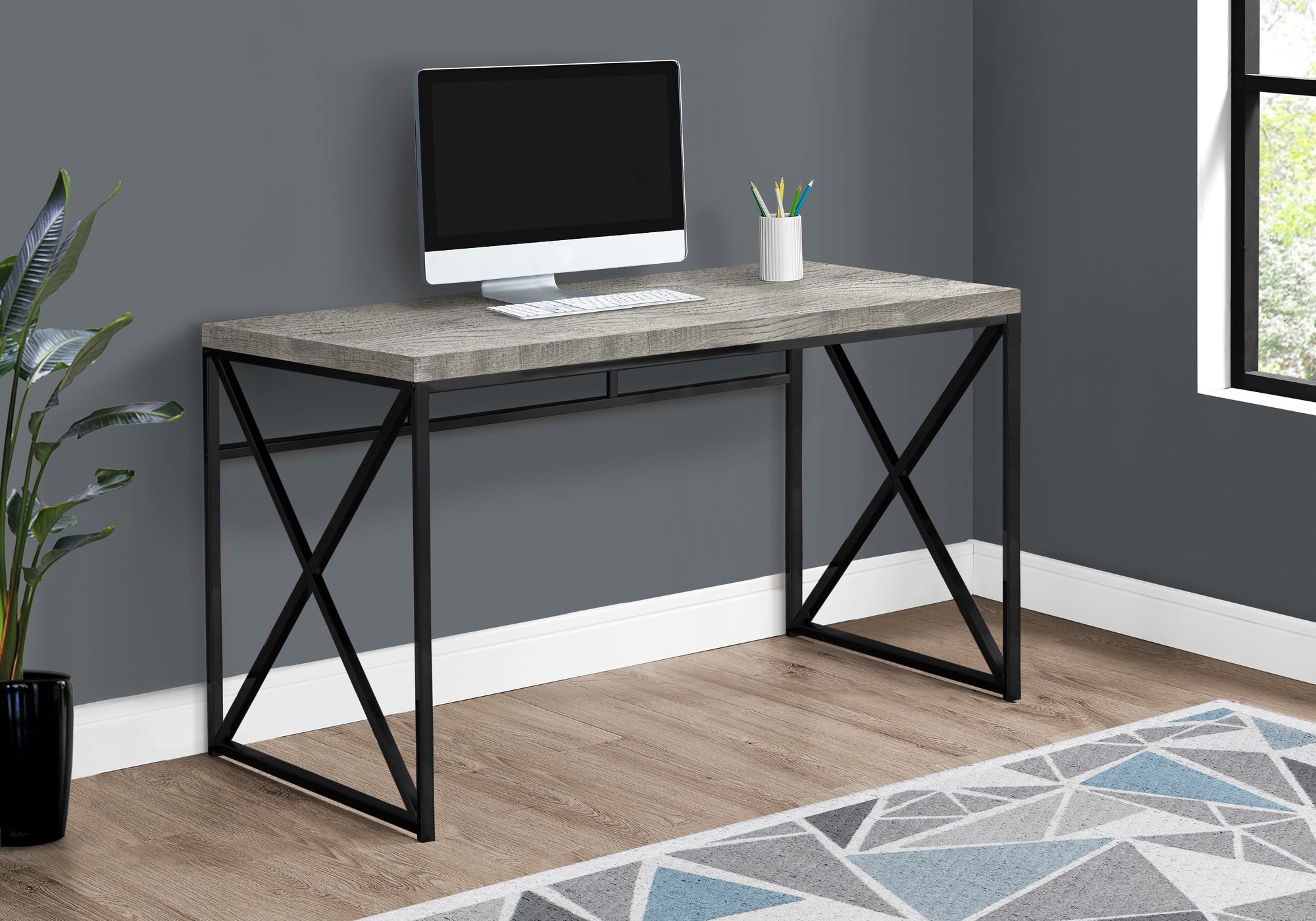 I 7451 - COMPUTER DESK - 48"L / GREY RECLAIMED WOOD / BLACK METAL BY MONARCH SPECIALTIES INC