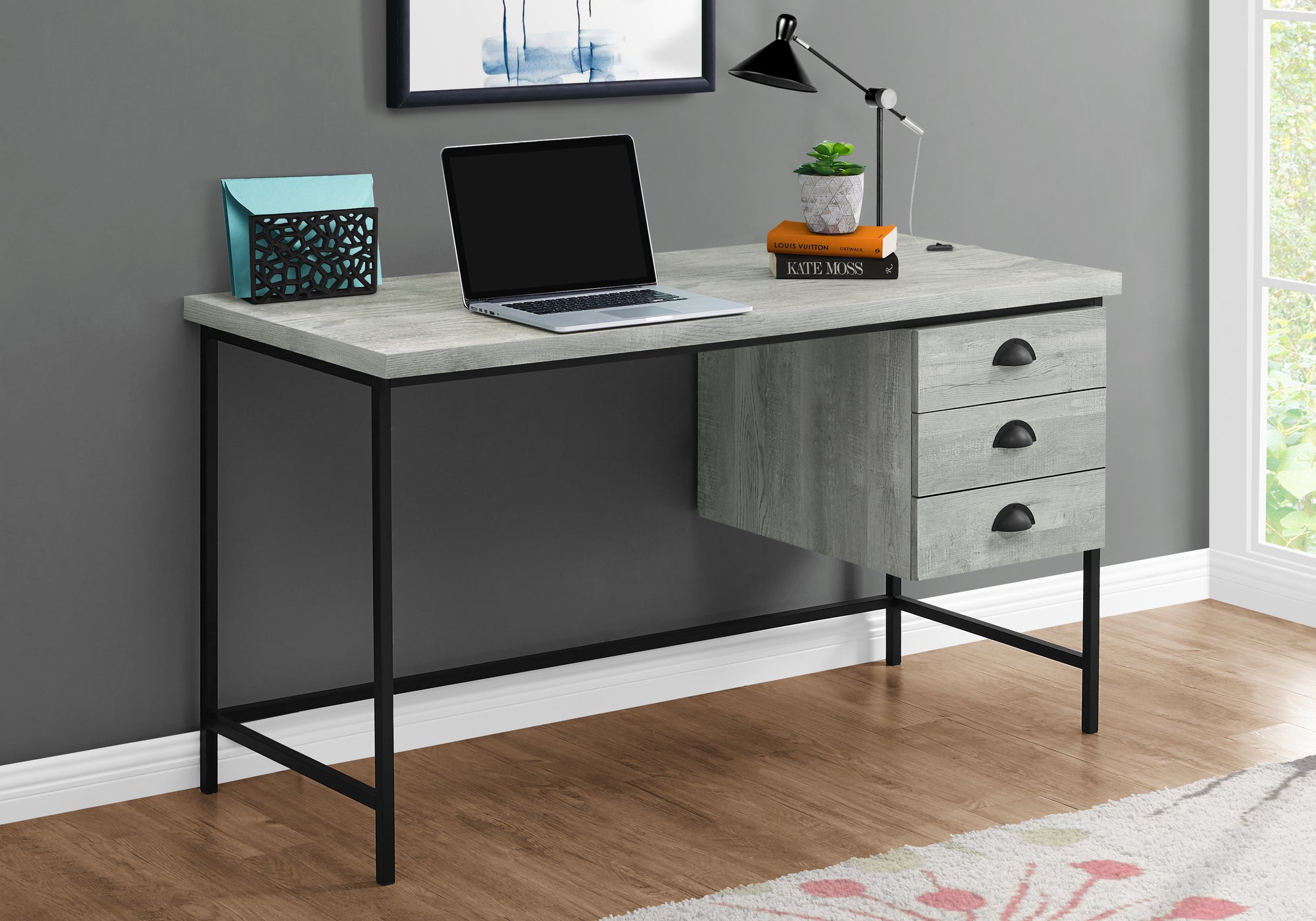 I 7486 - COMPUTER DESK - 55"L / GREY RECLAIMED WOOD / BLACK METAL BY MONARCH SPECIALTIES INC