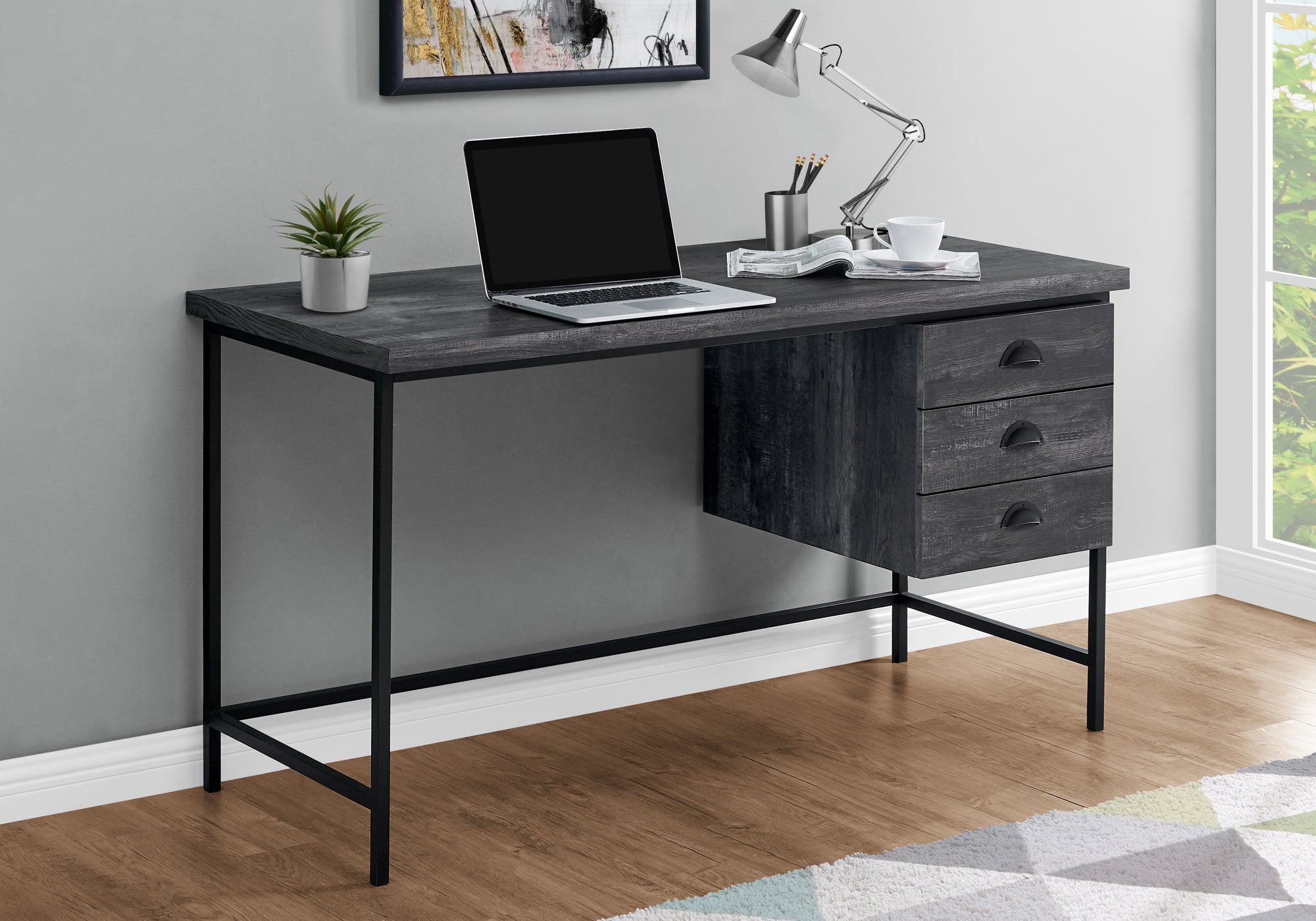 I 7488 - COMPUTER DESK - 55"L / BLACK RECLAIMED WOOD / BLACK METAL BY MONARCH SPECIALTIES INC