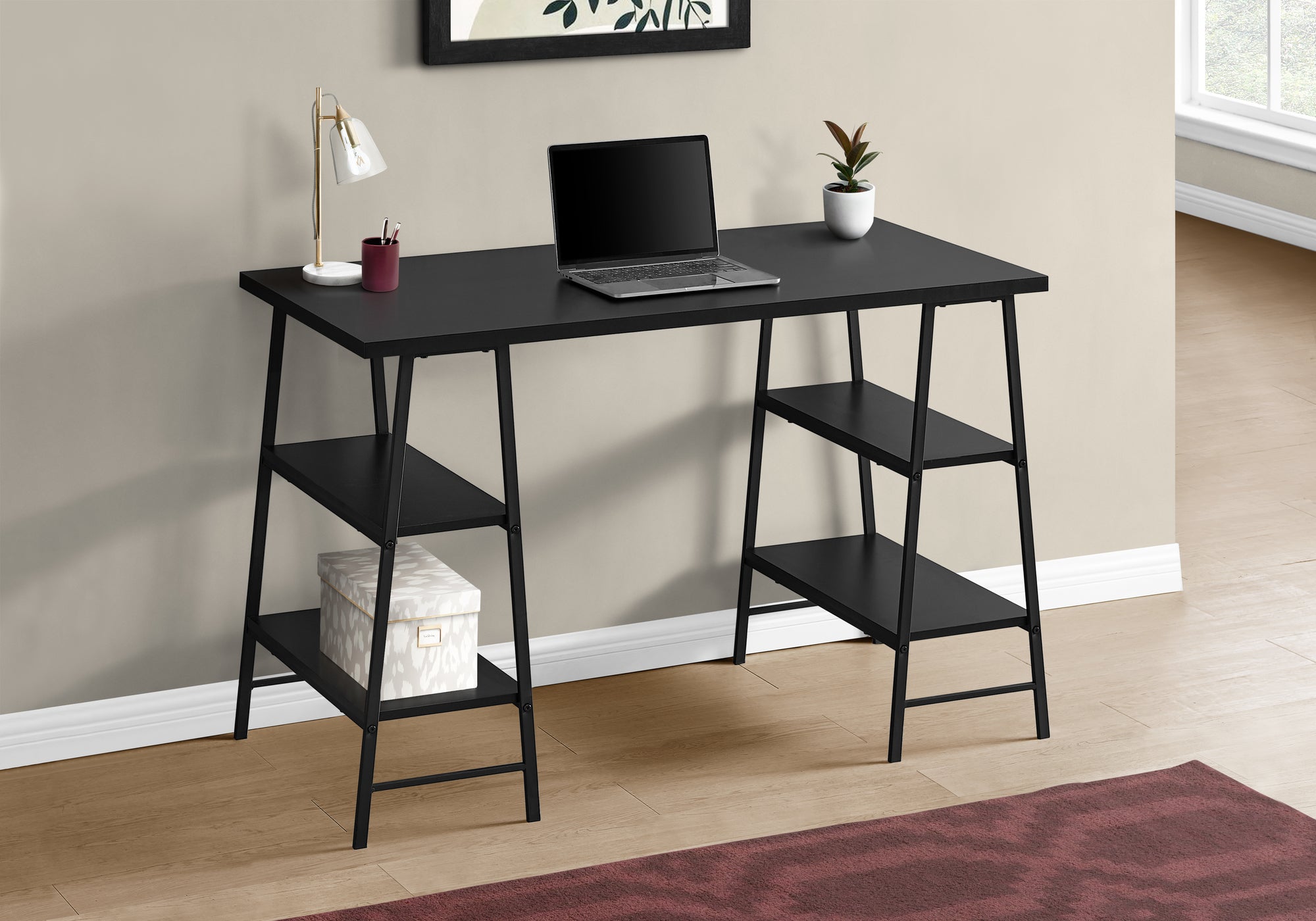 I 7522 - COMPUTER DESK - 48"L / BLACK / BLACK METAL BY MONARCH SPECIALTIES INC