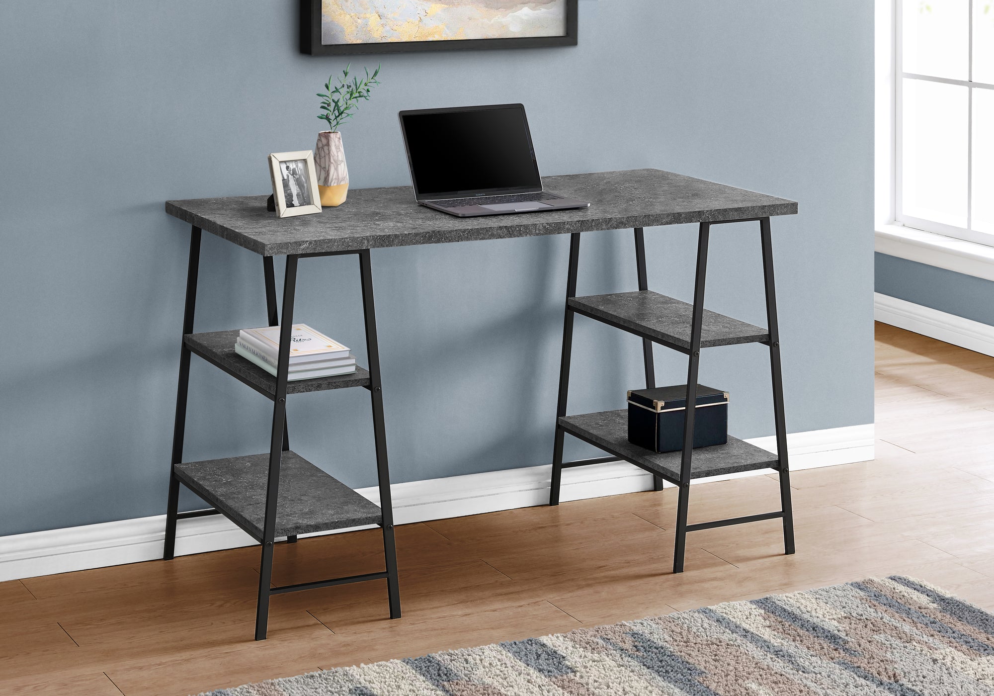 I 7526 - COMPUTER DESK - 48"L / GREY STONE-LOOK / BLACK METAL BY MONARCH SPECIALTIES INC