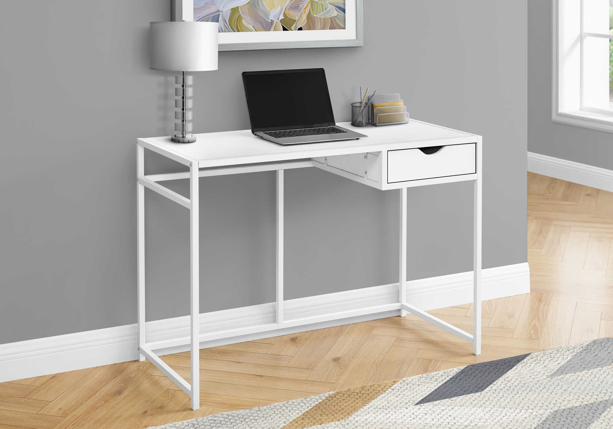 I 7570 - COMPUTER DESK - 42"L / WHITE / WHITE METAL BY MONARCH SPECIALTIES INC