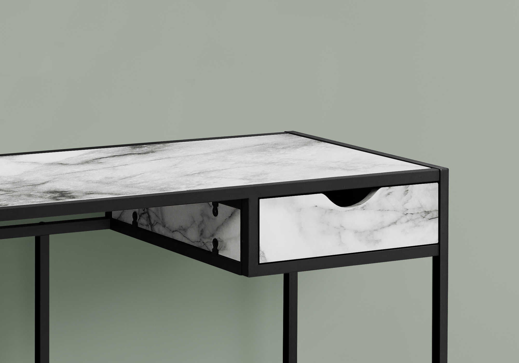 I 7571 - COMPUTER DESK - 42"L / WHITE MARBLE-LOOK / BLACK METAL BY MONARCH SPECIALTIES INC