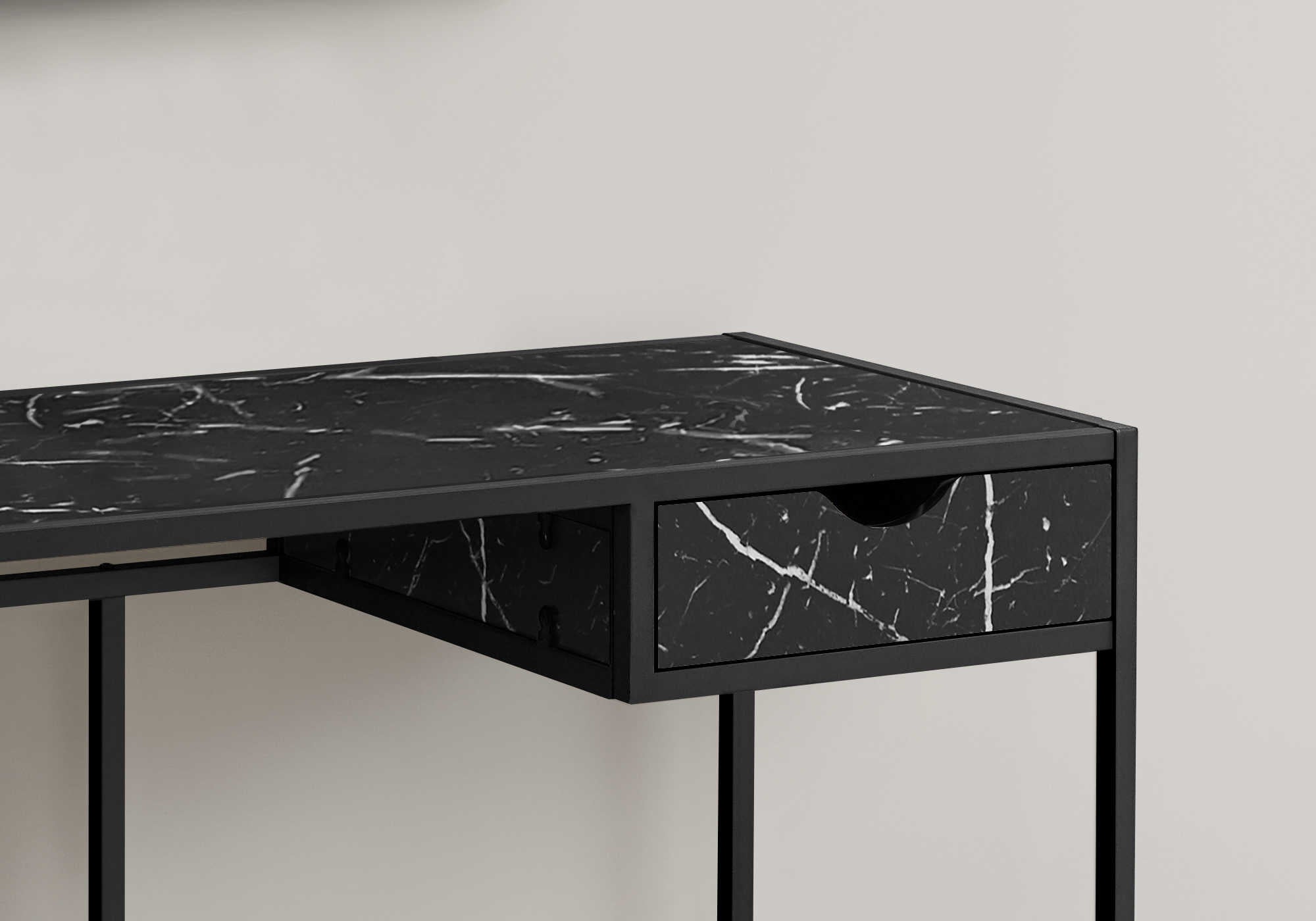 I 7572 - COMPUTER DESK - 42"L / BLACK MARBLE-LOOK / BLACK METAL BY MONARCH SPECIALTIES INC