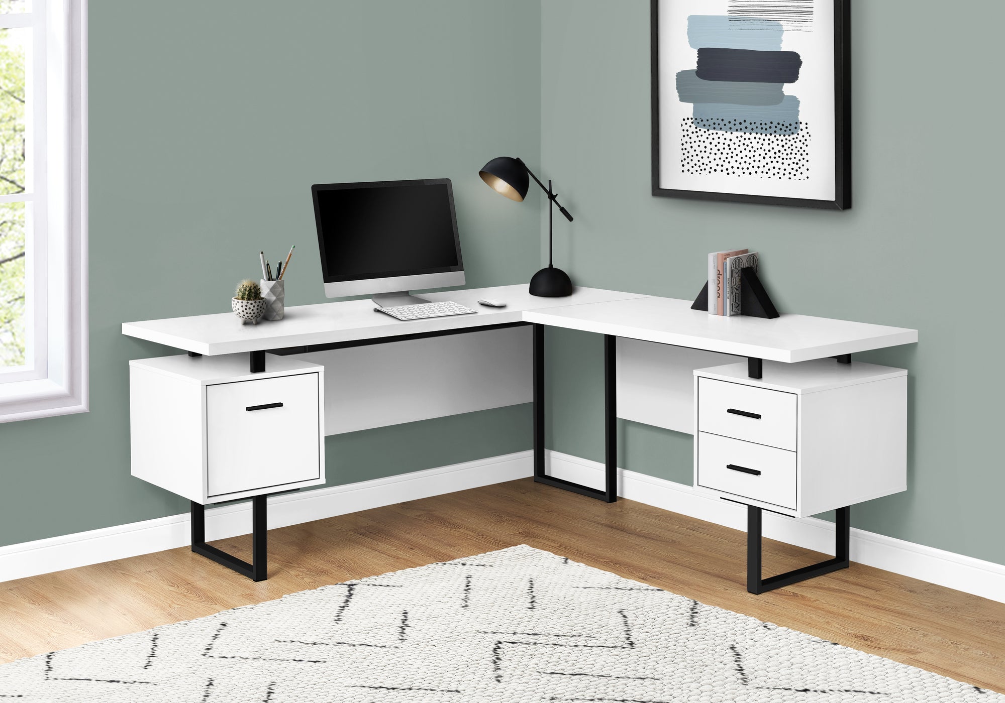 I 7616 - COMPUTER DESK - 70"L / WHITE / BLACK METAL / L/R FACE BY MONARCH SPECIALTIES INC