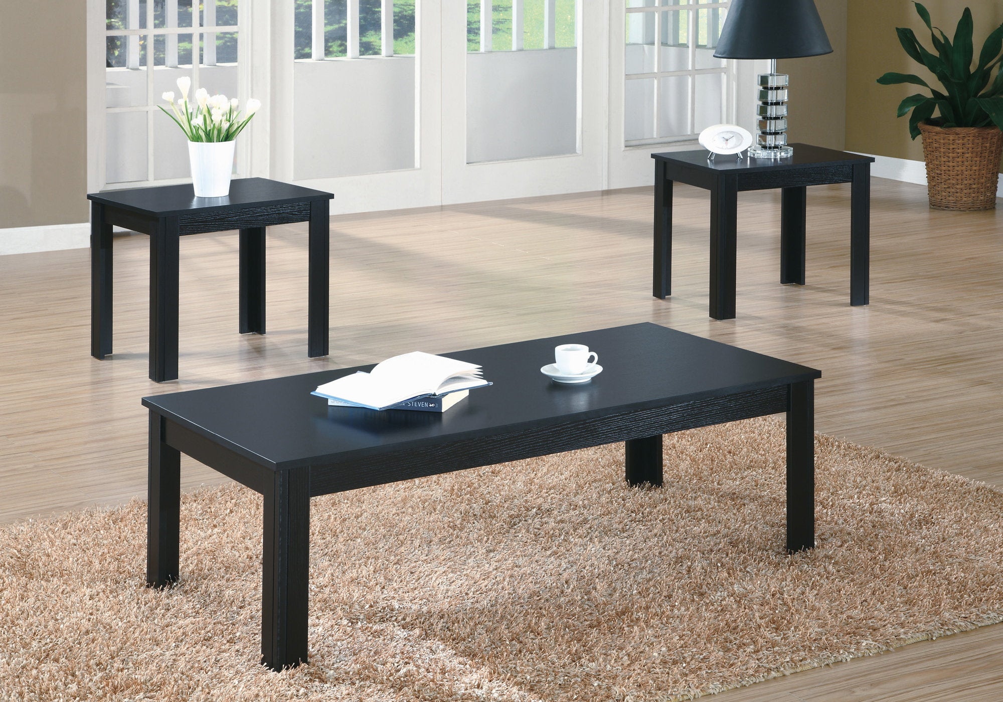 I 7840P - BLACK 3PCS COFFEE TABLE SET By Monarch Specialties Inc